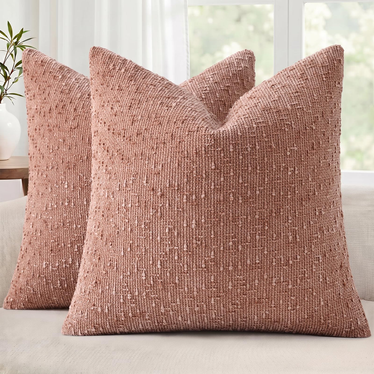decorUhome Textured Cream White Chenille Throw Pillow Covers 20x20 Set of 2