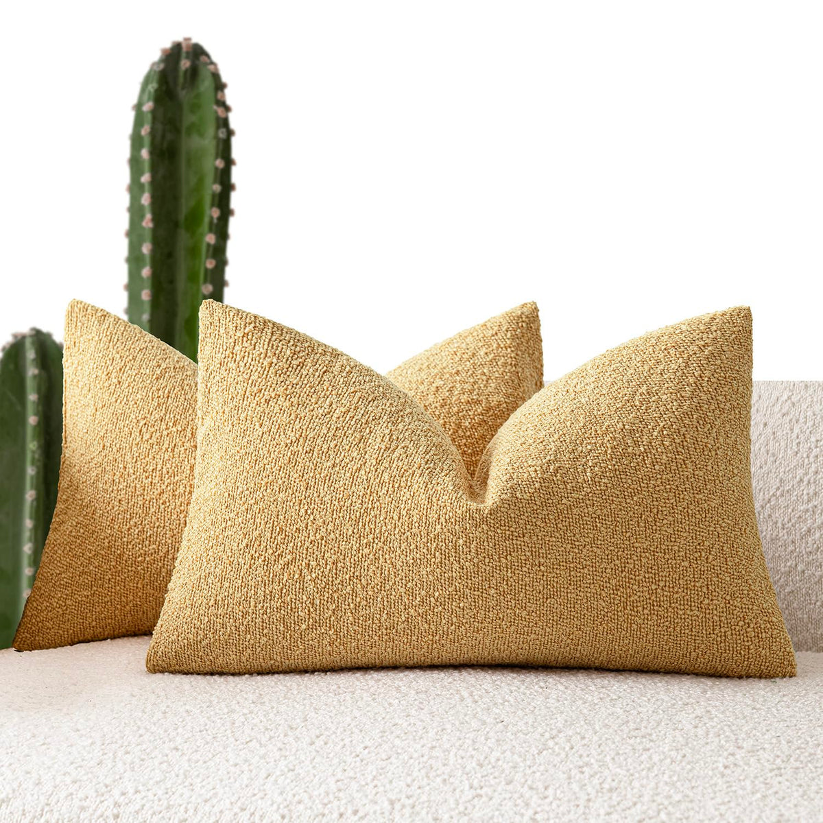Foindtower Decorative Textured Boucle Throw Pillow Covers 18x18 Inch,Ivory