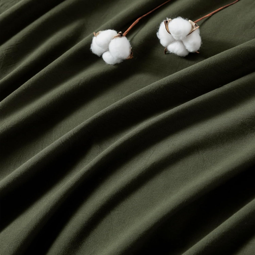 BDEAR 3Pcs Olive Green Duvet Cover Set Queen Size 90" L x 90" W,Oeko TEX