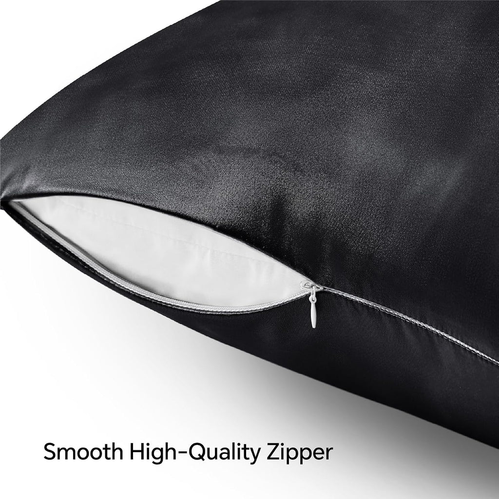 BEDELITE Zipper Satin Pillowcases, Standard Size 20"x26", Black, Set of 2