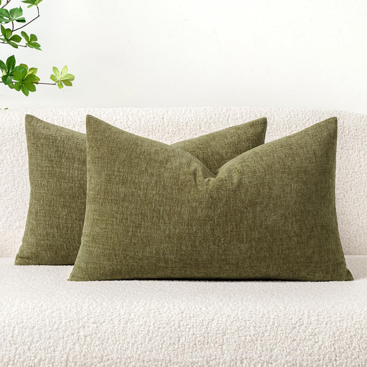 MIULEE Soft Chenille Throw Pillow Covers Teal 18x18 Inch Pack of 2