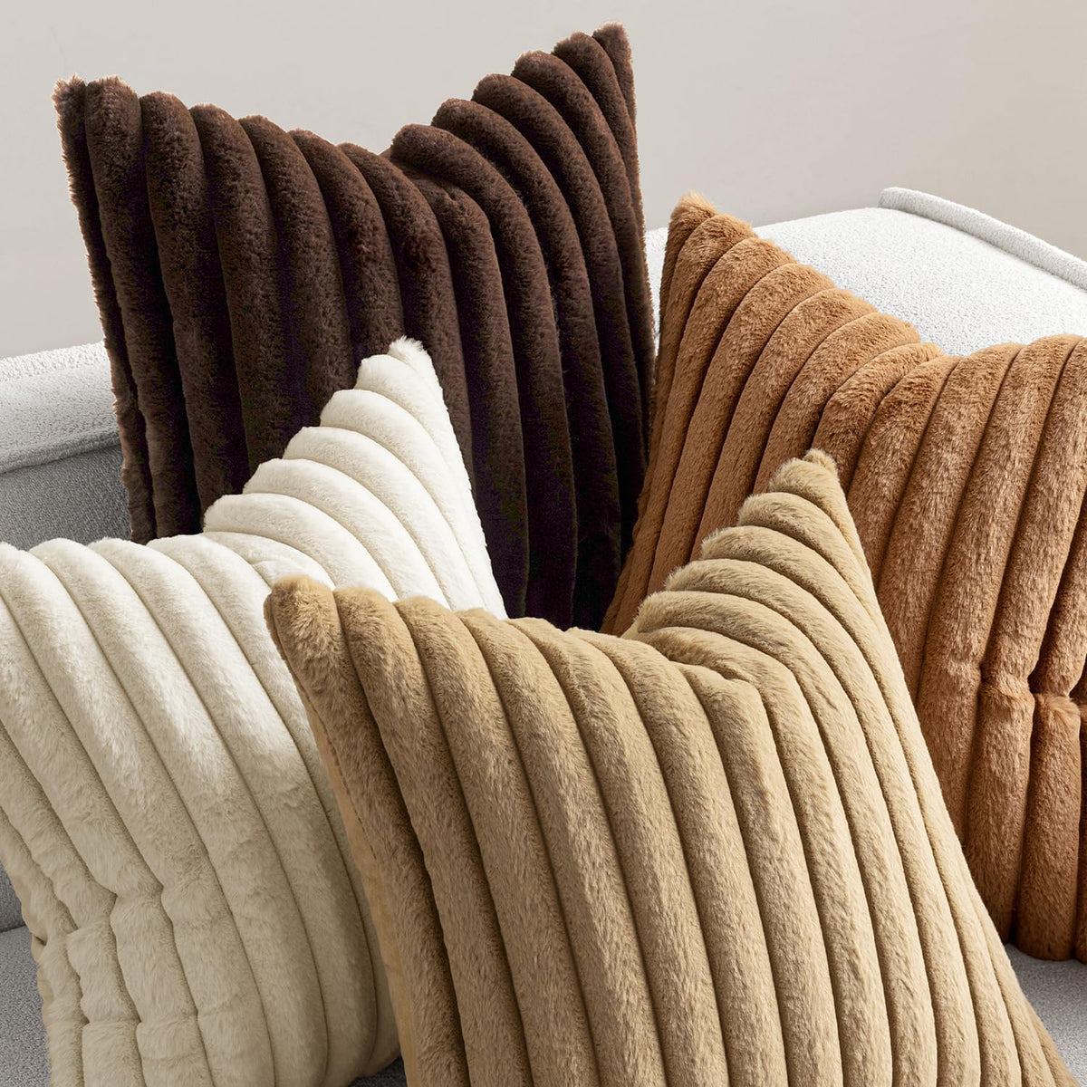 MIULEE Faux Fur Plush Decorative Throw Pillow Covers 18x18, Brown