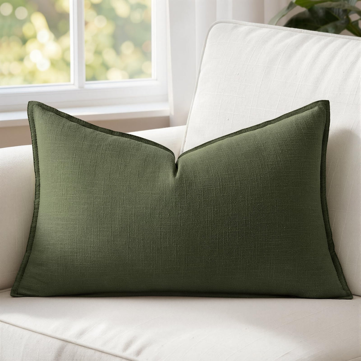 MIULEE Decorative Linen Lumbar Pillow Cover 14x36 Inch Natural Beige