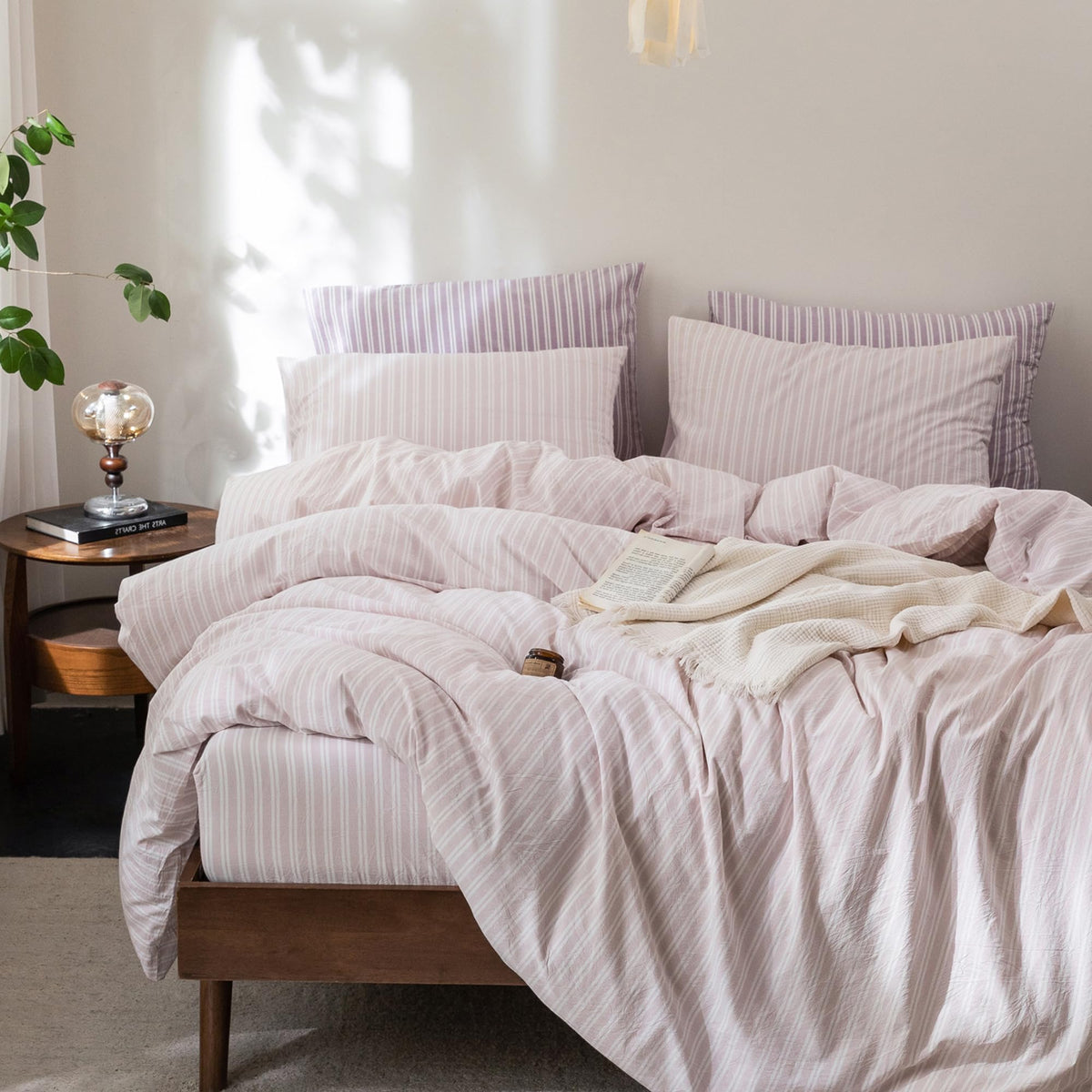 FOSSA Duvet Cover Set 100% Washed Cotton Linen Feel Queen