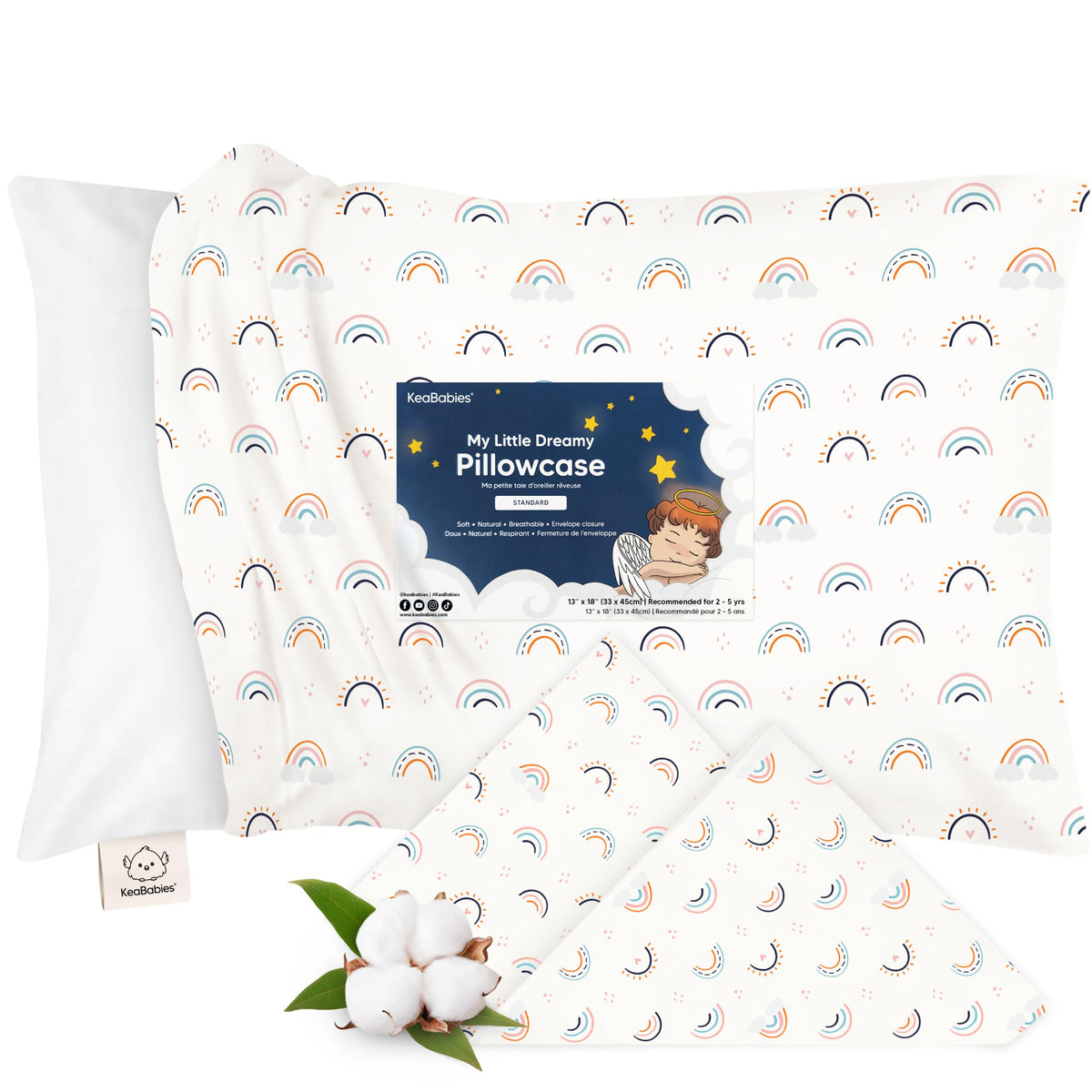 KeaBabies Toddler Pillowcase 13x18 Organic Cotton Cover, Soft White