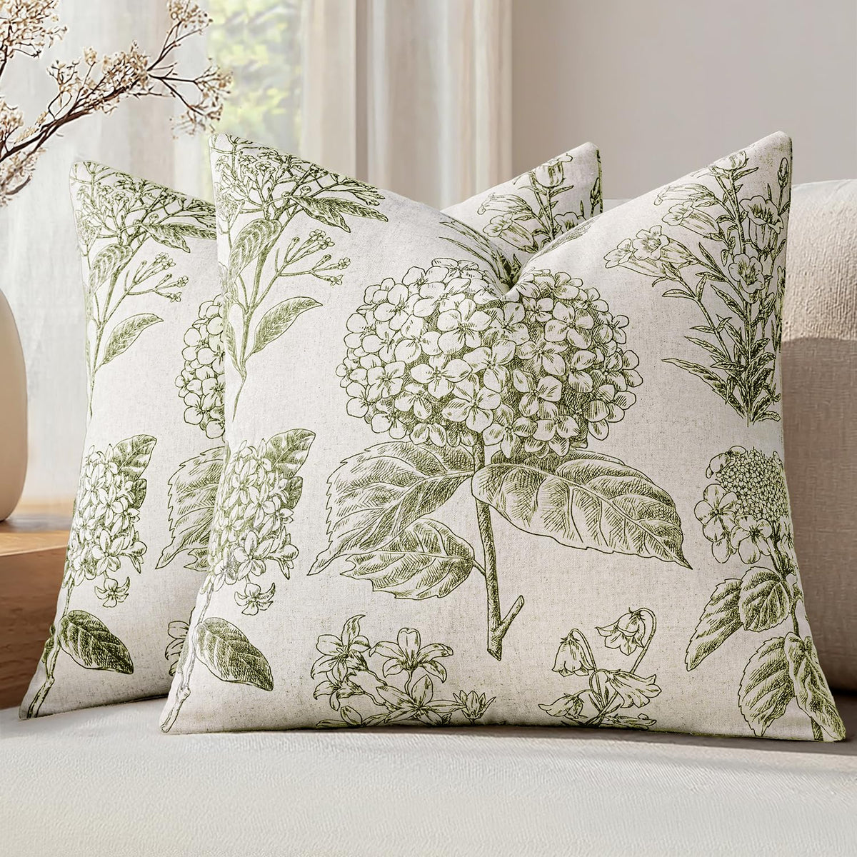 Set of 2 Decorative Floral Pillow Covers 18x18 Inch Light Brown