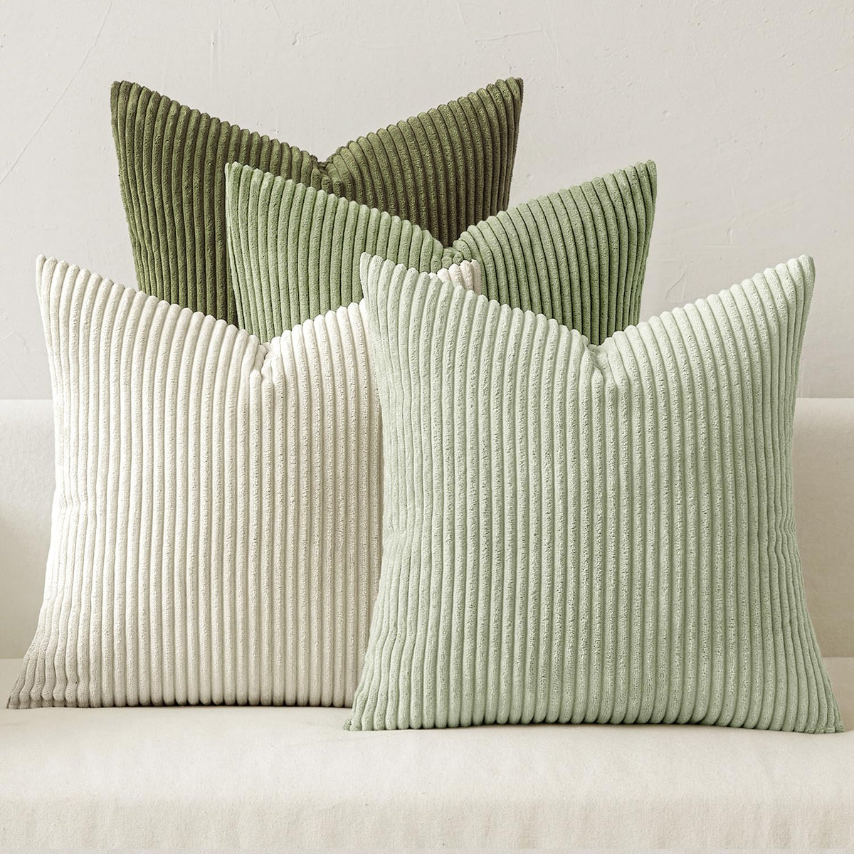 MIULEE Fall Corduroy Decorative Throw Pillow Covers Rust-Olive Green 18x18