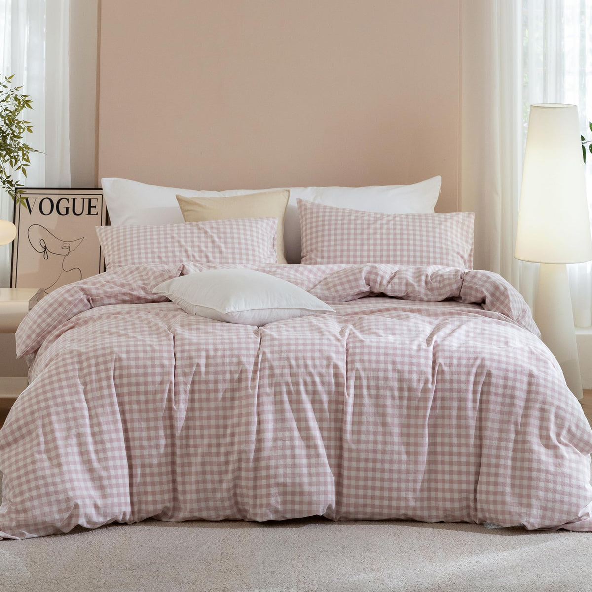 JIYUAN Queen Washed Cotton Duvet Cover Set, 3-Piece, Relaxed Linen Feel
