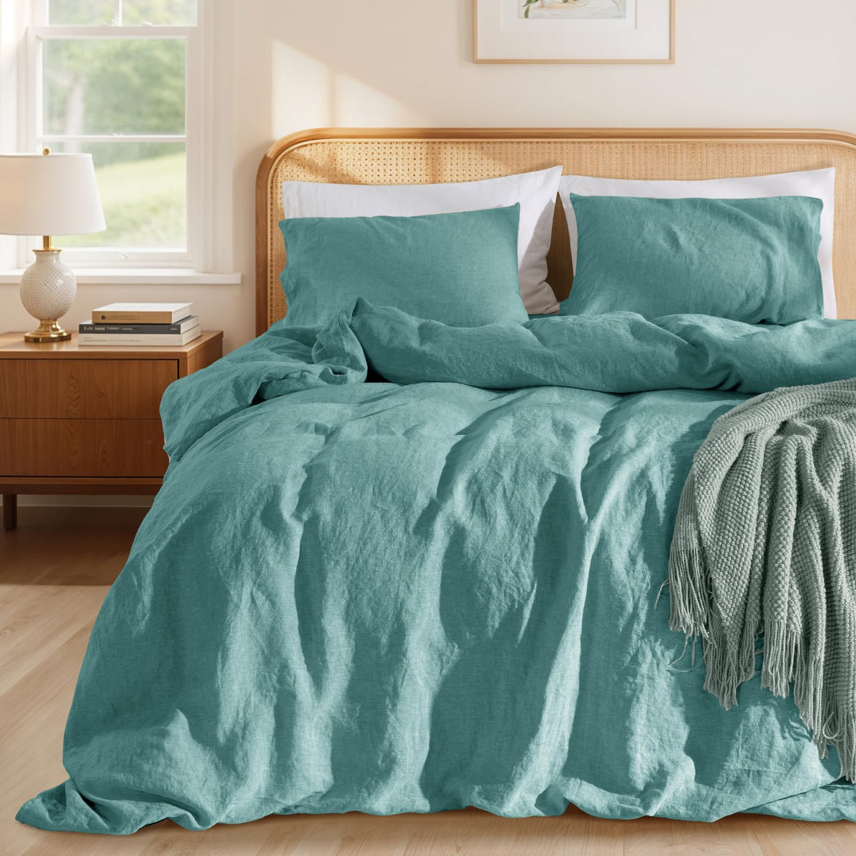 LBRO2M 100% French Linen Duvet Cover Set 3Pcs, Comforter Cover King Size