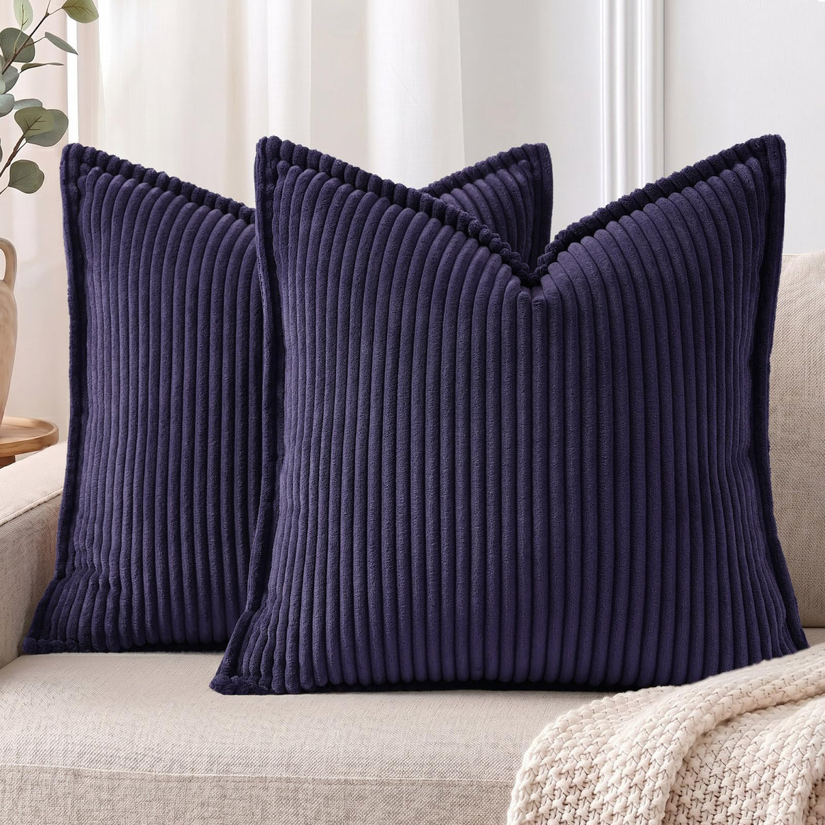 Mecatny Corduroy Fall Throw Pillow Covers 18x18 Set of 2 Olive Green