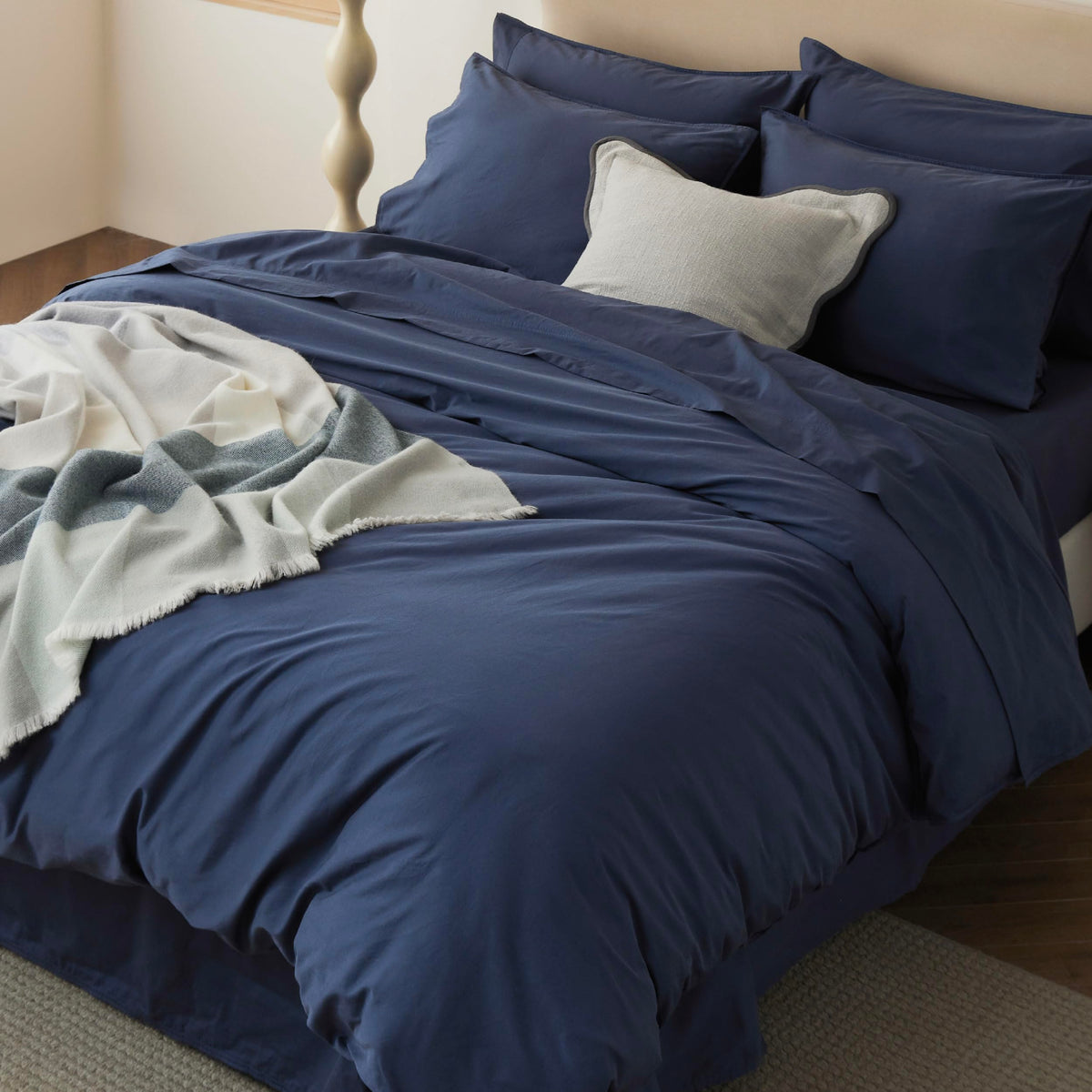 Double Stitch GOTS Organic Cotton King Duvet Cover, Washed 300TC, Off White