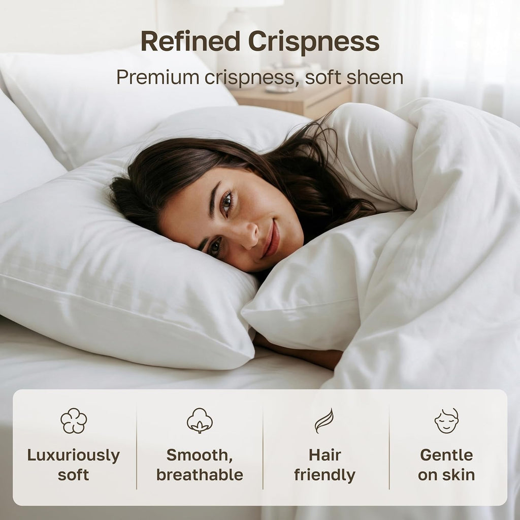 CALIFORNIA DESIGN DEN Luxuriously Soft Hotel Quality 600 Thread Count, 100% Cotton Set of 2 Cases, Crisp & Cool White Standard Pillow Cases Fits Standard & Queen Pillows (Bright White)
