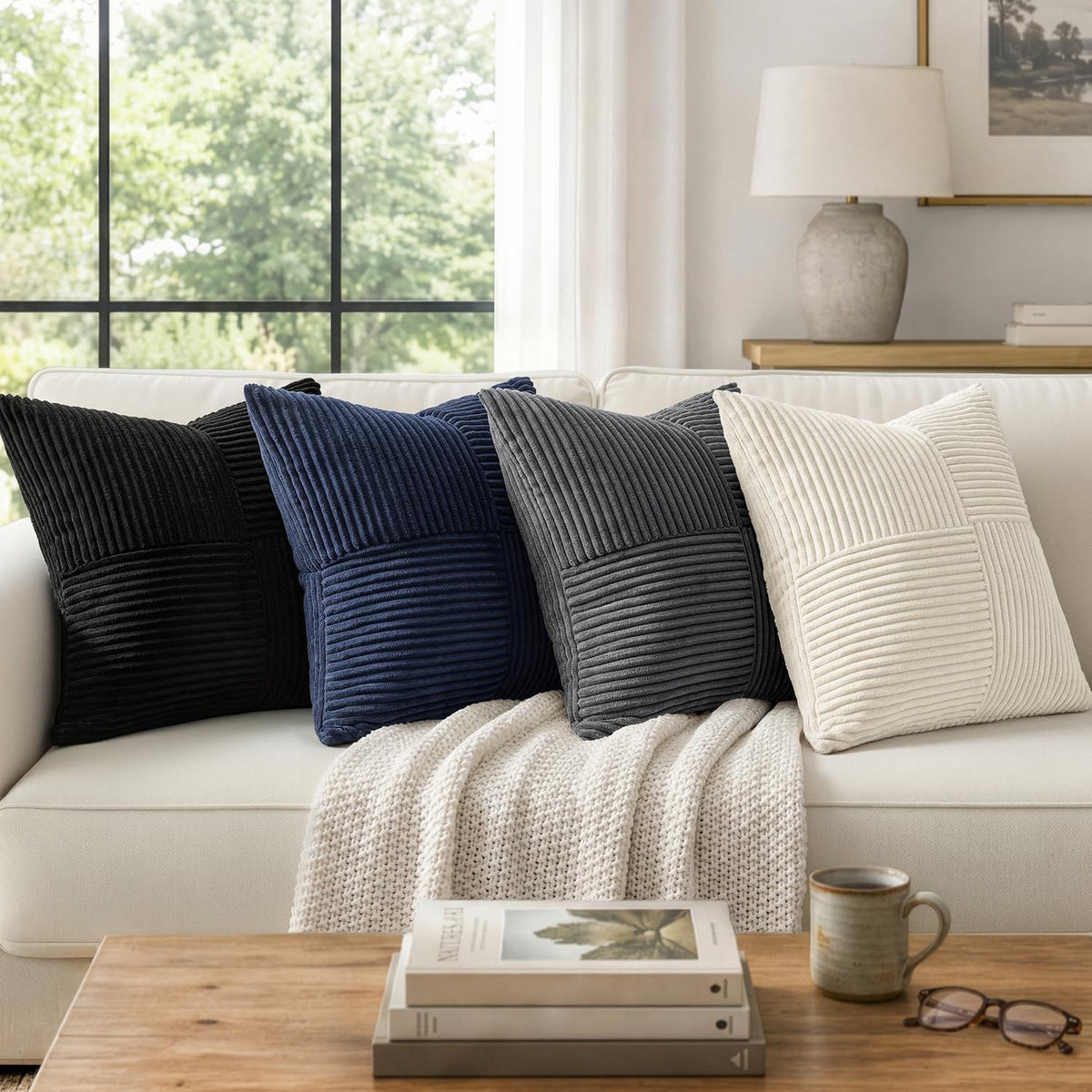 MIULEE Black Decorative Throw Pillow Covers for Couch 18x18 Inch