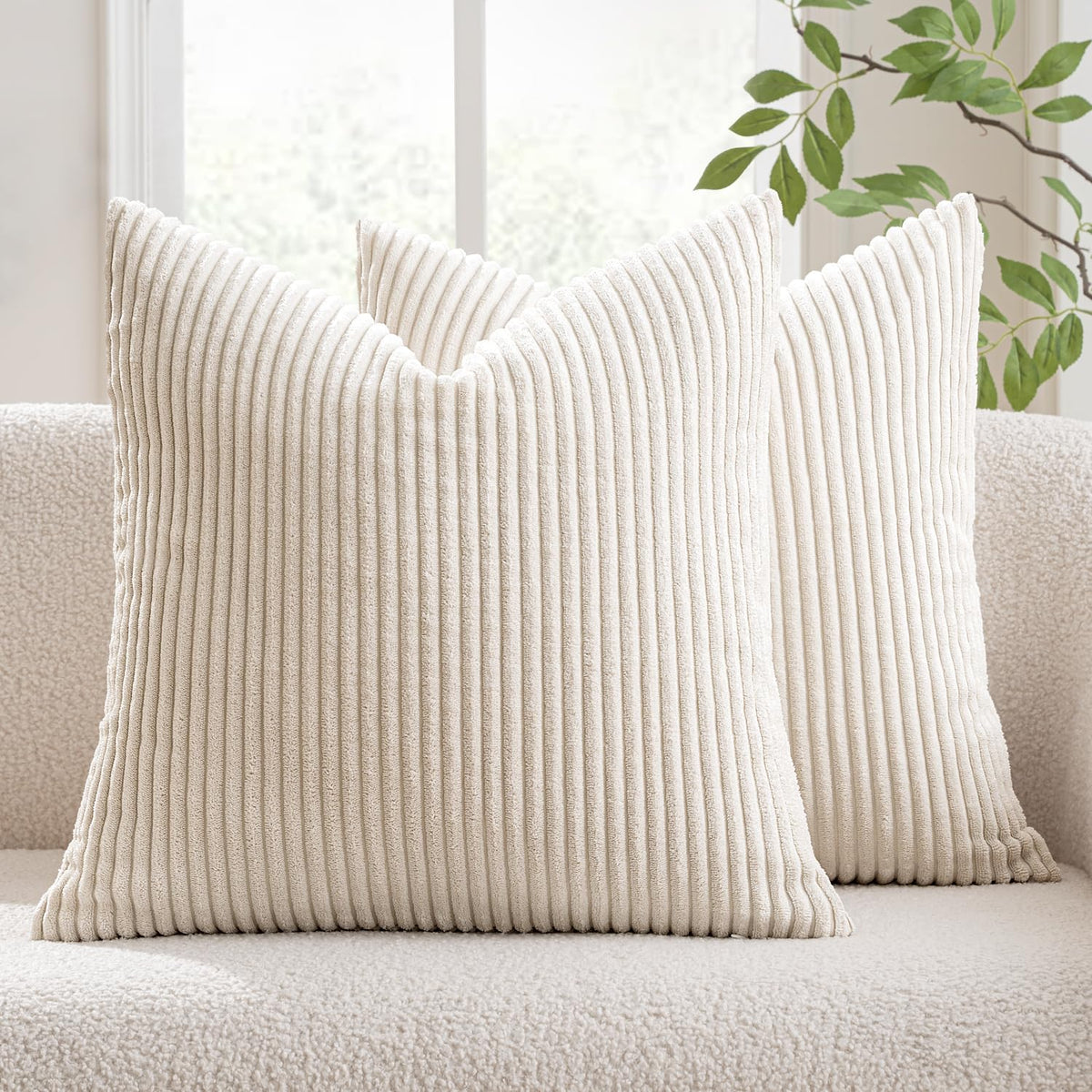 MIULEE Decorative Corduroy Throw Pillow Covers Set of 2 18x18 Dusty Blue