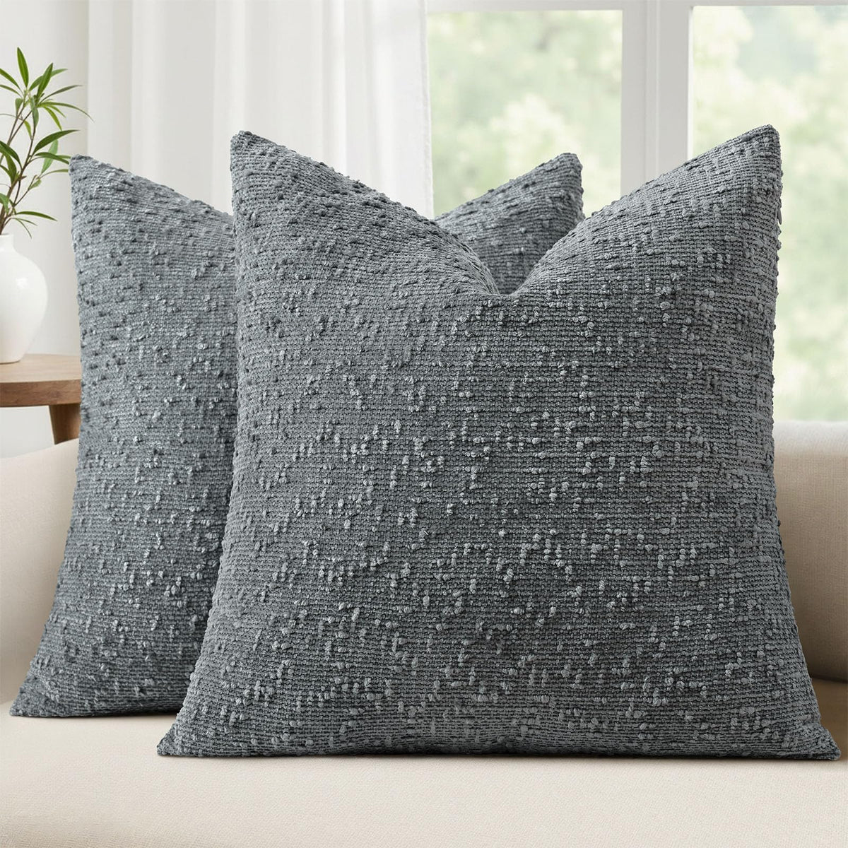 decorUhome Textured Cream White Chenille Throw Pillow Covers 20x20 Set of 2