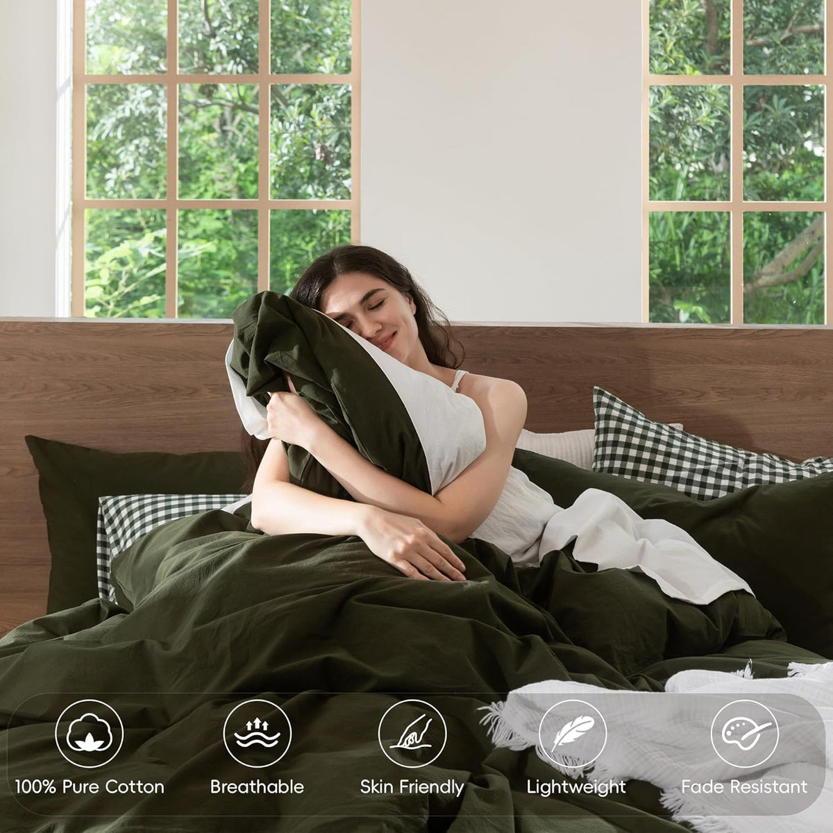 MooMee Duvet Cover Set 100% Washed Cotton Linen Like King