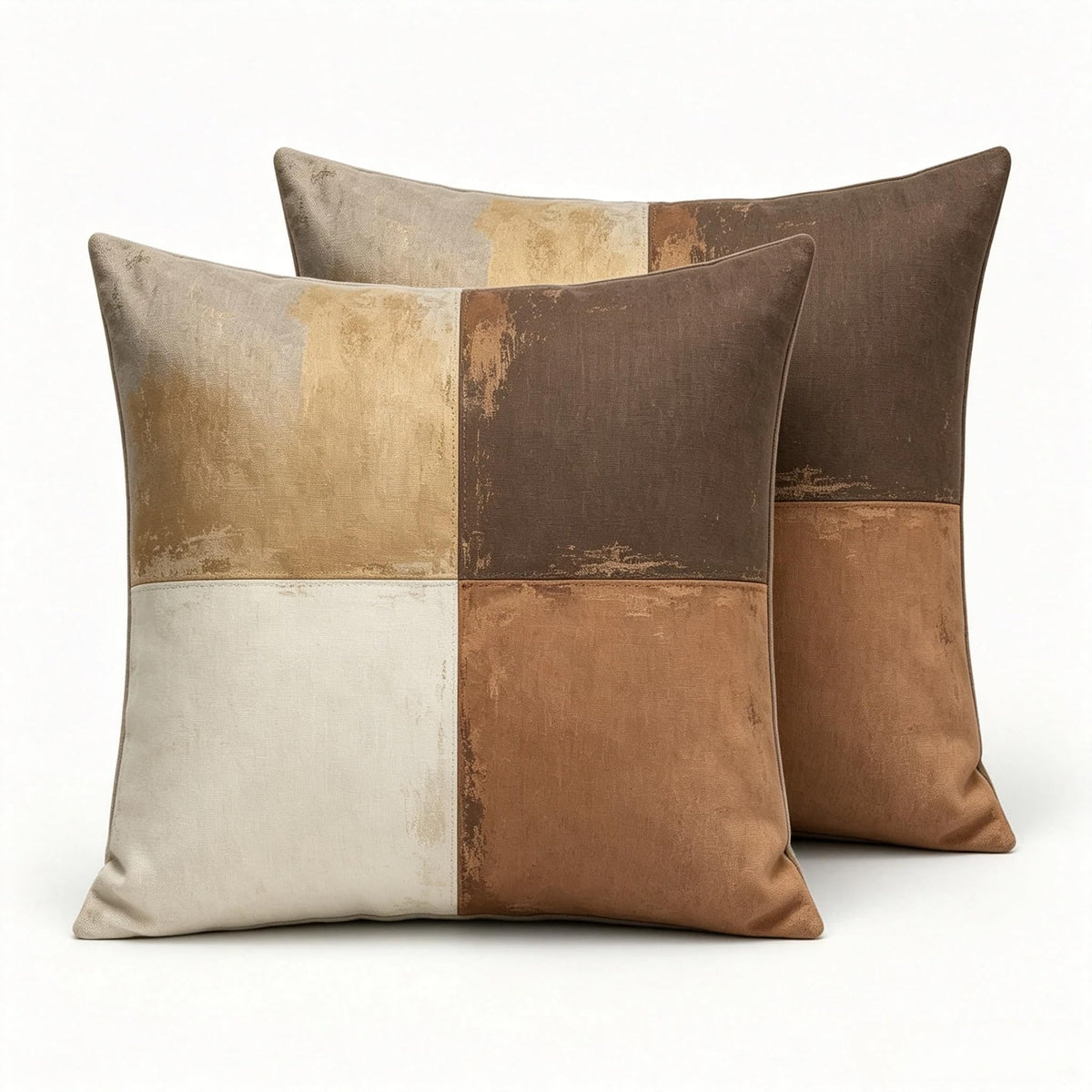 Decorative Throw Pillow Covers, Modern Abstract Brown Geometric Pattern, Set of 2，18x18 Pillows Linen Pillowcase，Modern Decorative Square Pillowcases for Sofa Couch Bedroom Living Room Car