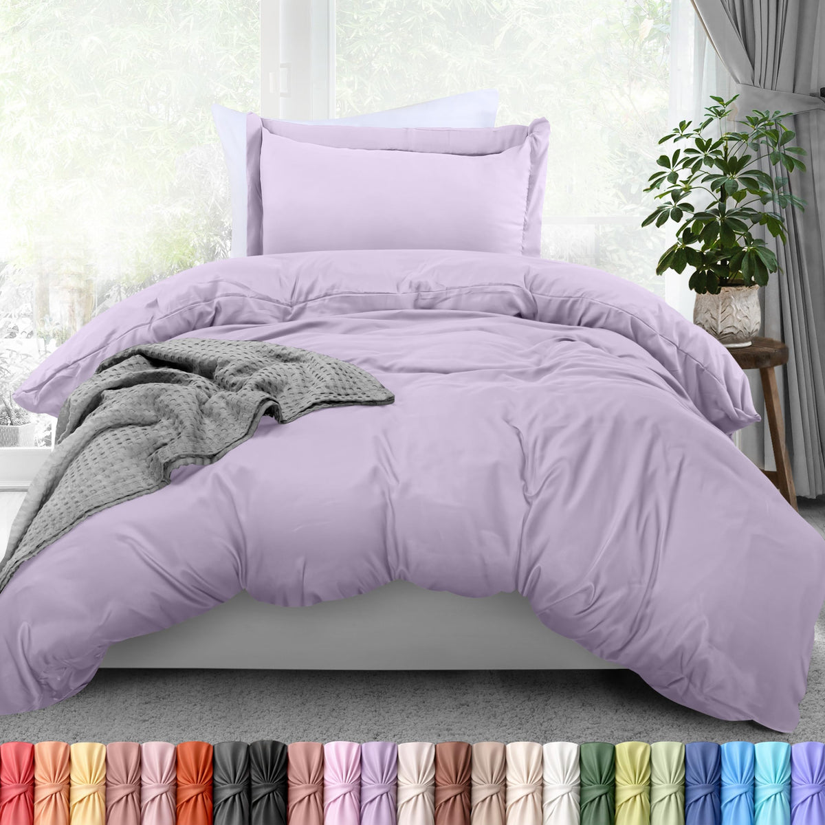 Duvet Cover Queen, 3 Piece Cotton Like Polyester with Zipper Closure, Black