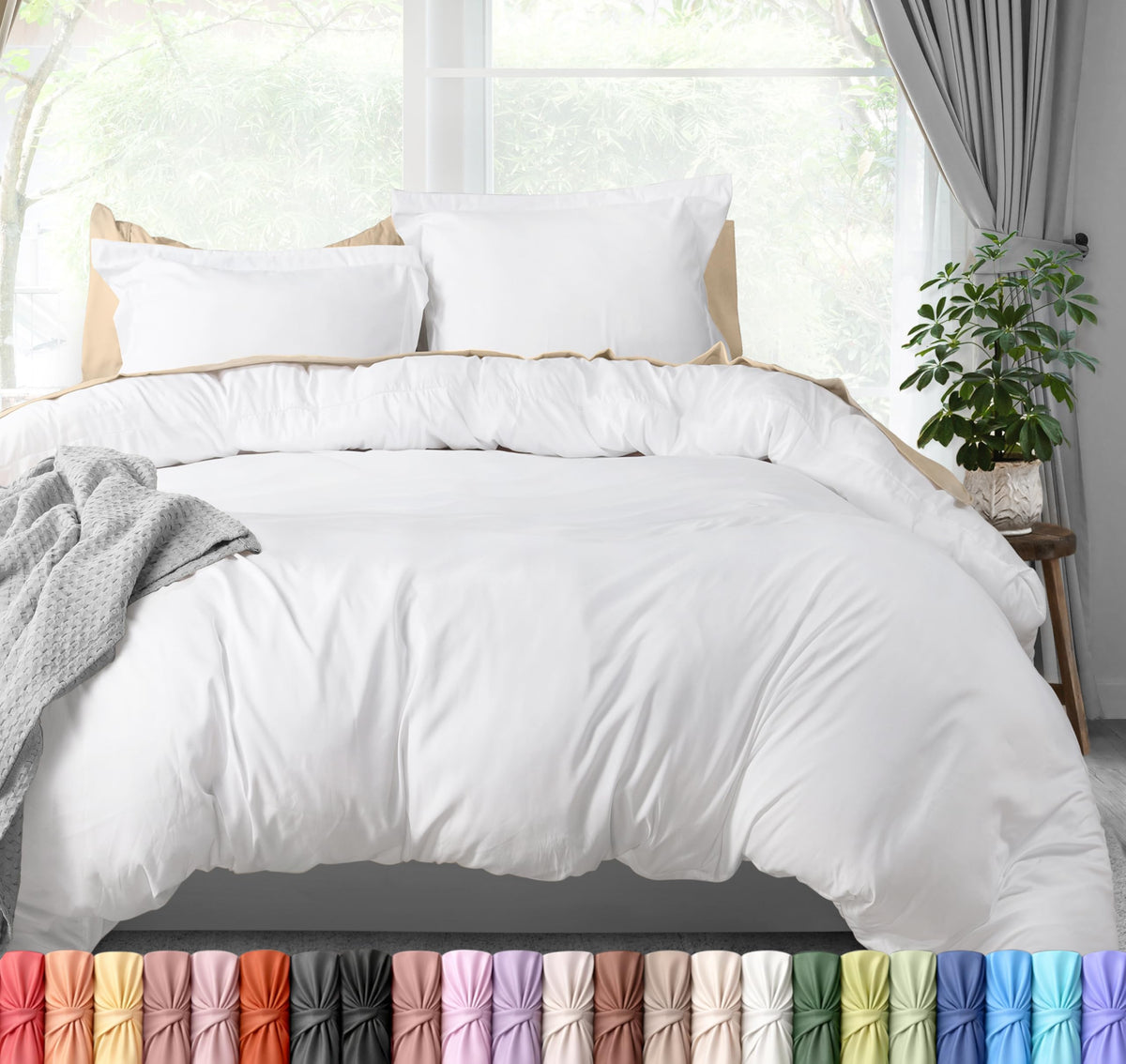 Duvet Cover Queen, 3 Piece Cotton Like Polyester with Zipper Closure, Black