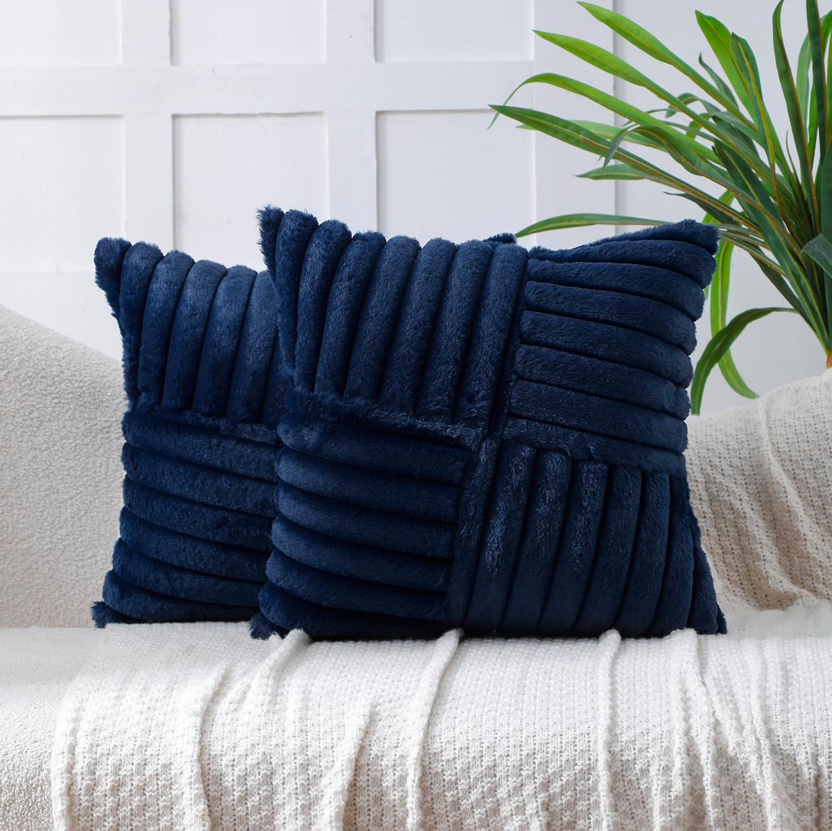 All Smiles Navy Blue Decorative Throw Pillow Covers 18x18 Set of 2