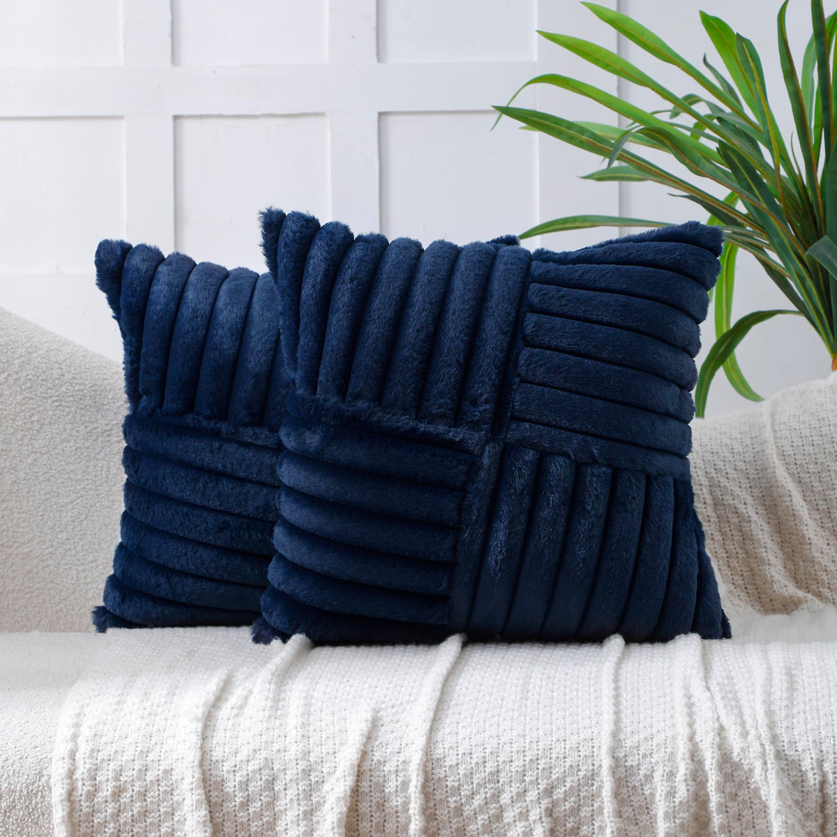 All Smiles Navy Blue Decorative Throw Pillow Covers 18x18 Set of 2