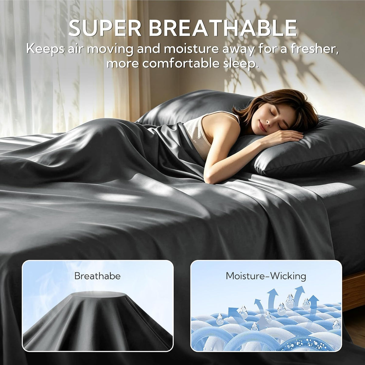 MR&HM Queen Pillowcase Set of 2, Cooling & Breathable, Dark Grey, 20"x30"