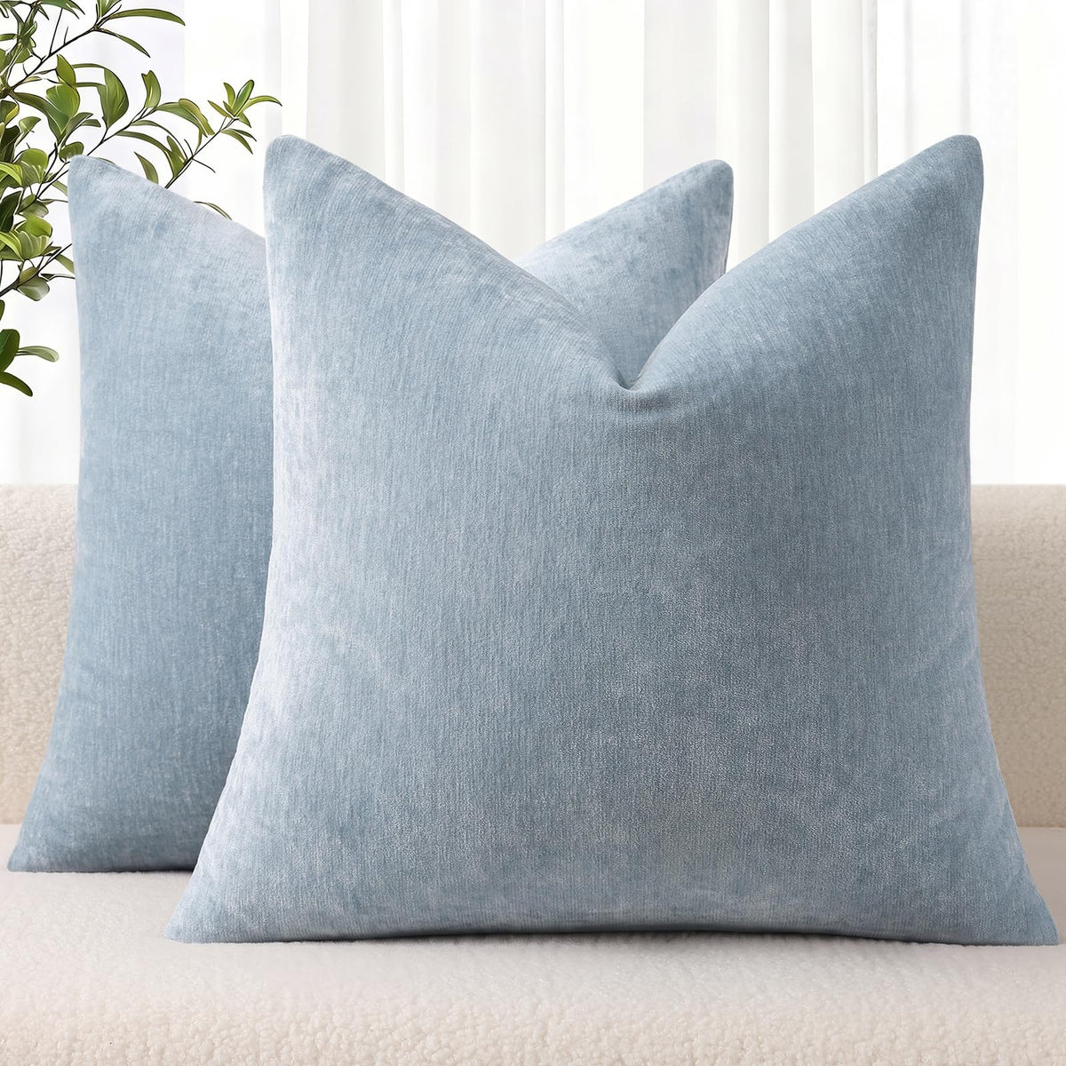 decorUhome Soft Chenille Blush Pink Throw Pillow Covers 18X18 Set of 2