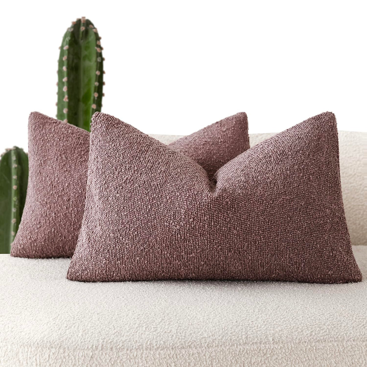 Foindtower Decorative Textured Boucle Throw Pillow Covers 18x18 Inch,Ivory