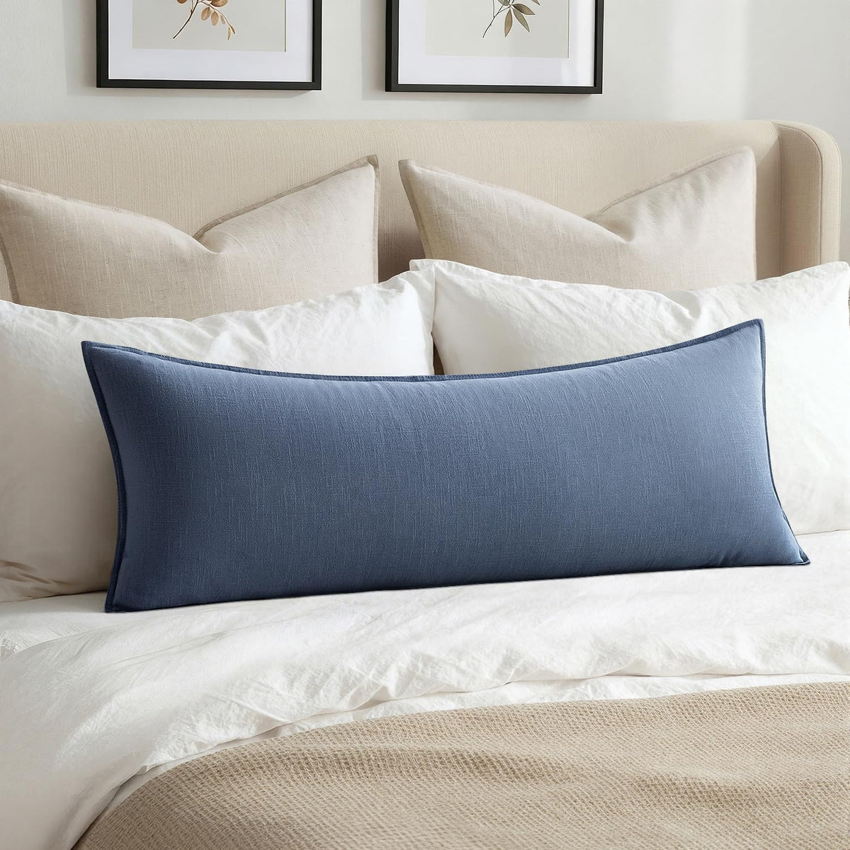 MIULEE Decorative Linen Lumbar Pillow Cover 14x36 Inch Natural Beige
