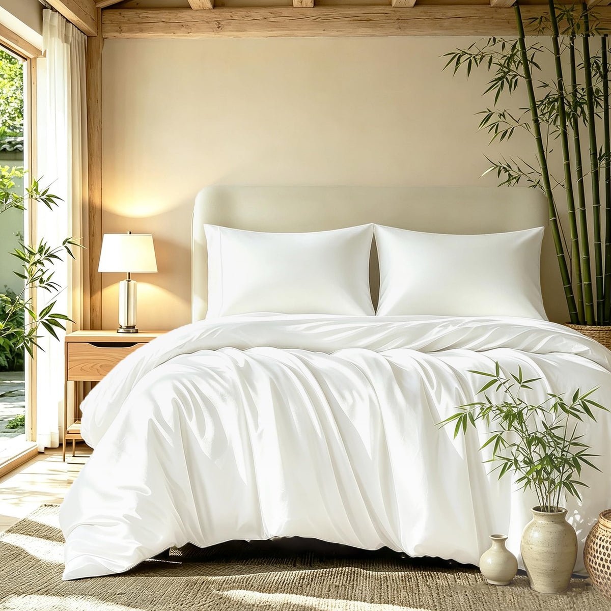 Queen Duvet Cover Set 3 Pieces, 100% Organic Viscose derived from Bamboo, Luxuriously Soft & Cooling, 1 Duvet Cover and 2 Pillowcases, 90" x 90"(Queen, Linen)