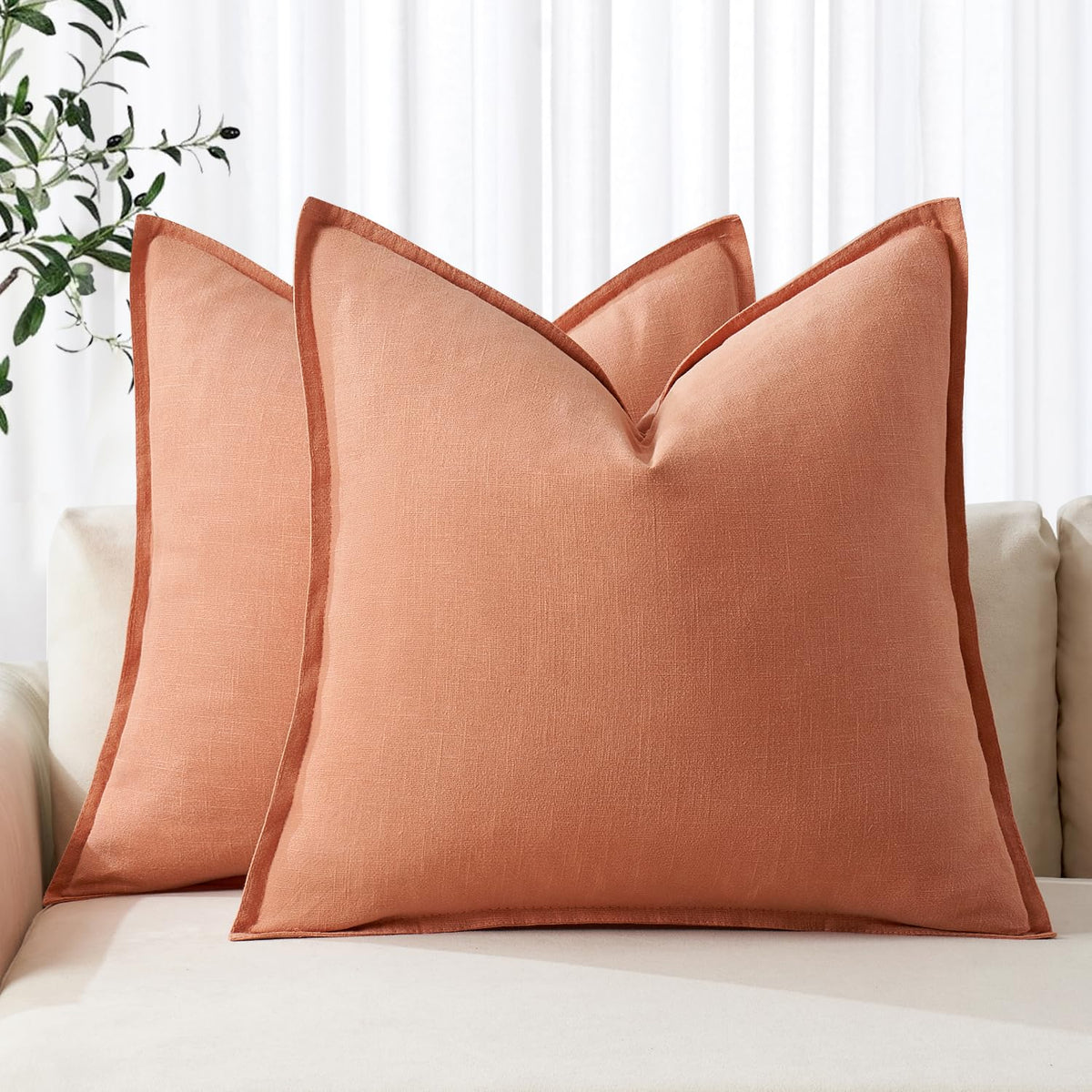 MIULEE Decorative Linen Pillow Covers 20x20 Inch Natural Beige
