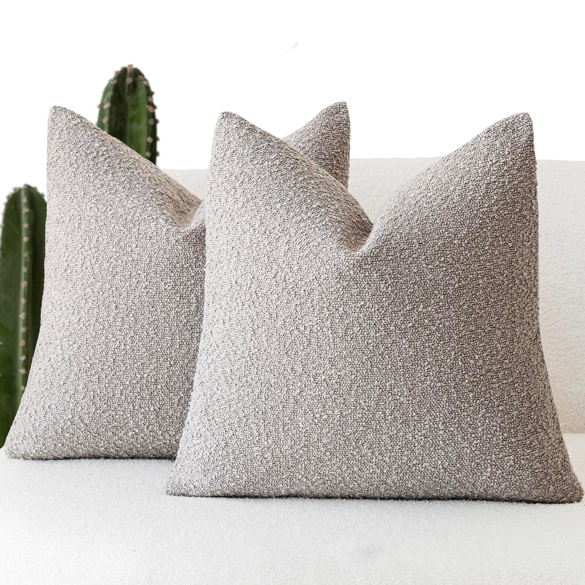 Foindtower Decorative Textured Boucle Throw Pillow Covers 18x18 Inch,Ivory