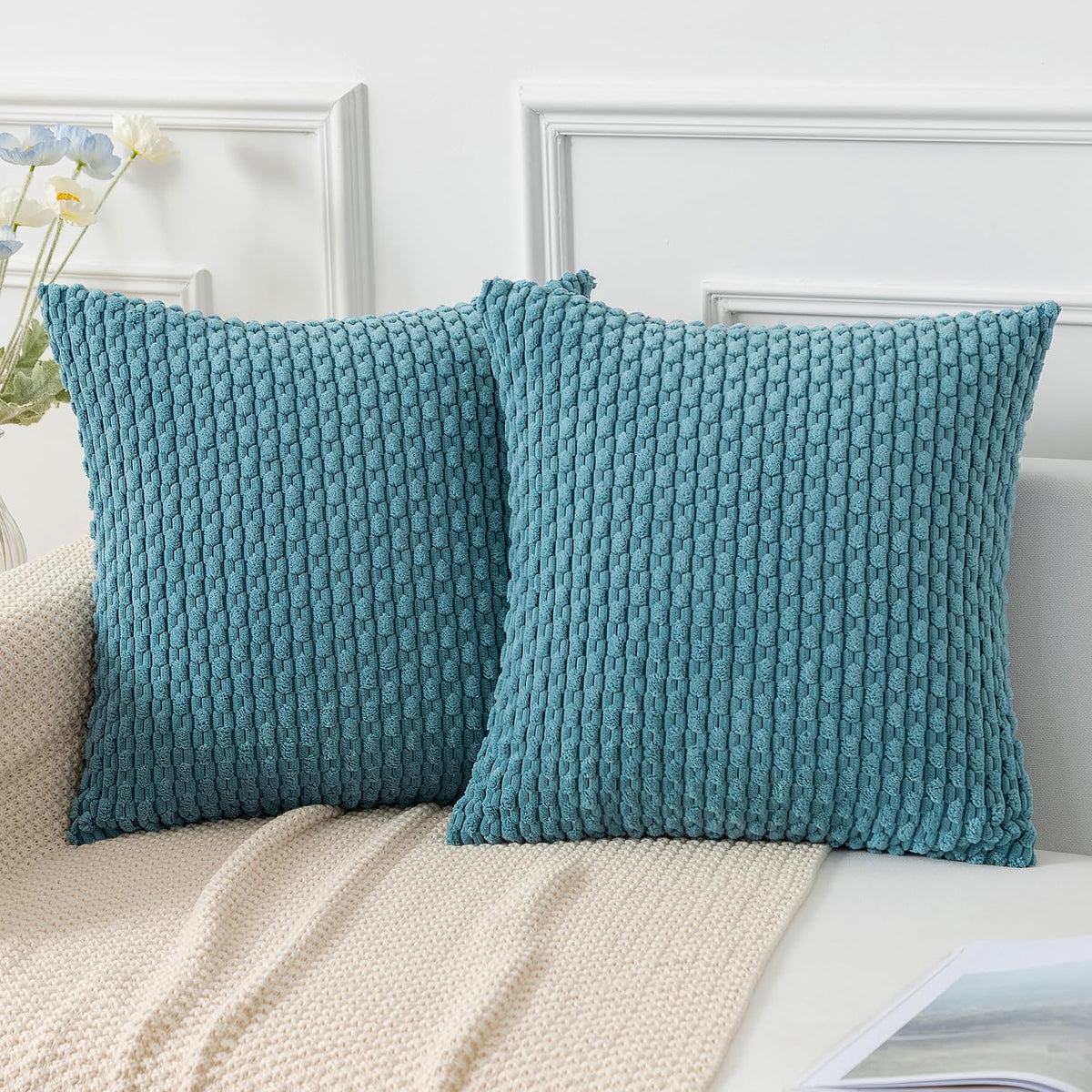Kevin Textile Soft Corduroy 18x18 Inch Pillow Covers 2 Pack, Burnt Brick