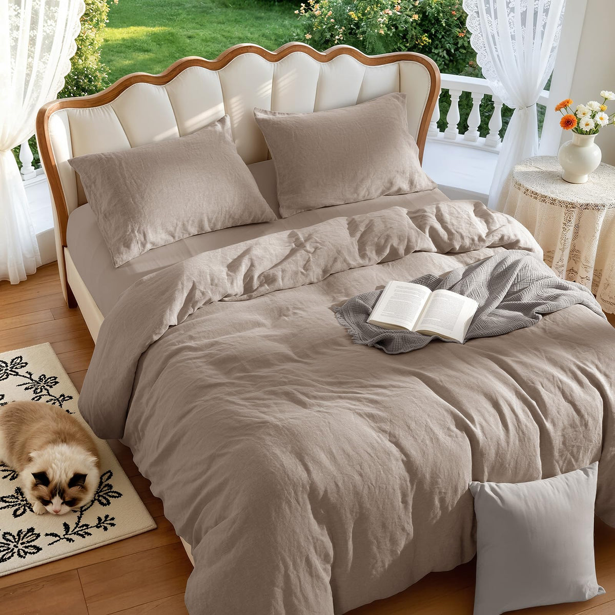 LBRO2M 100% French Linen Duvet Cover Set 3Pcs, Comforter Cover King Size
