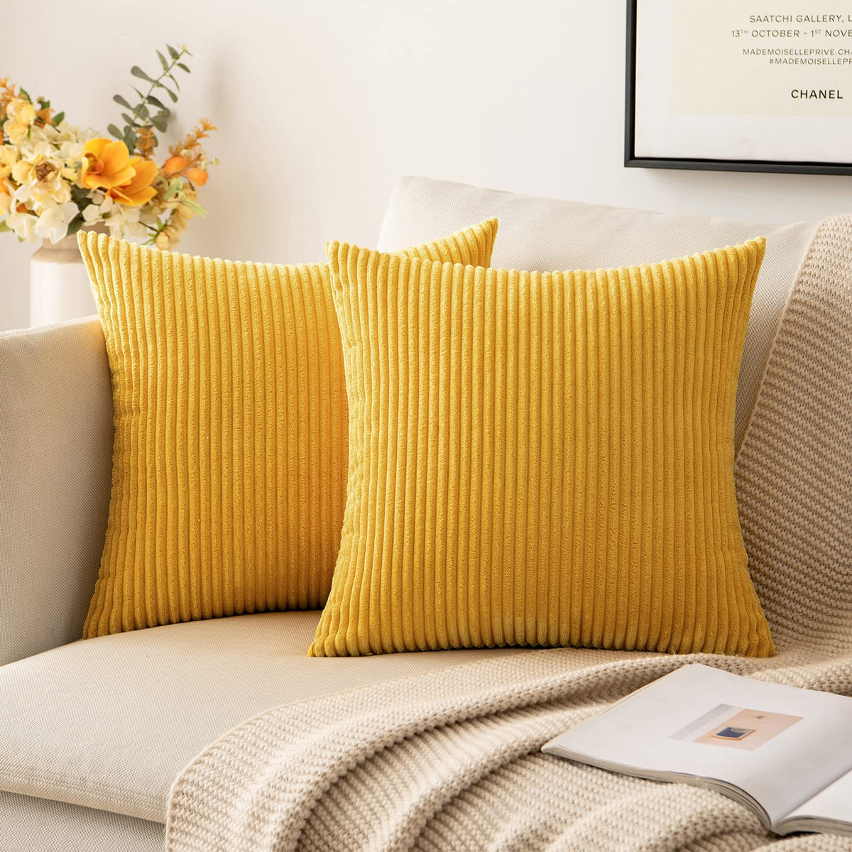 MIULEE Decorative Corduroy Throw Pillow Covers Set of 2 18x18 Dusty Blue
