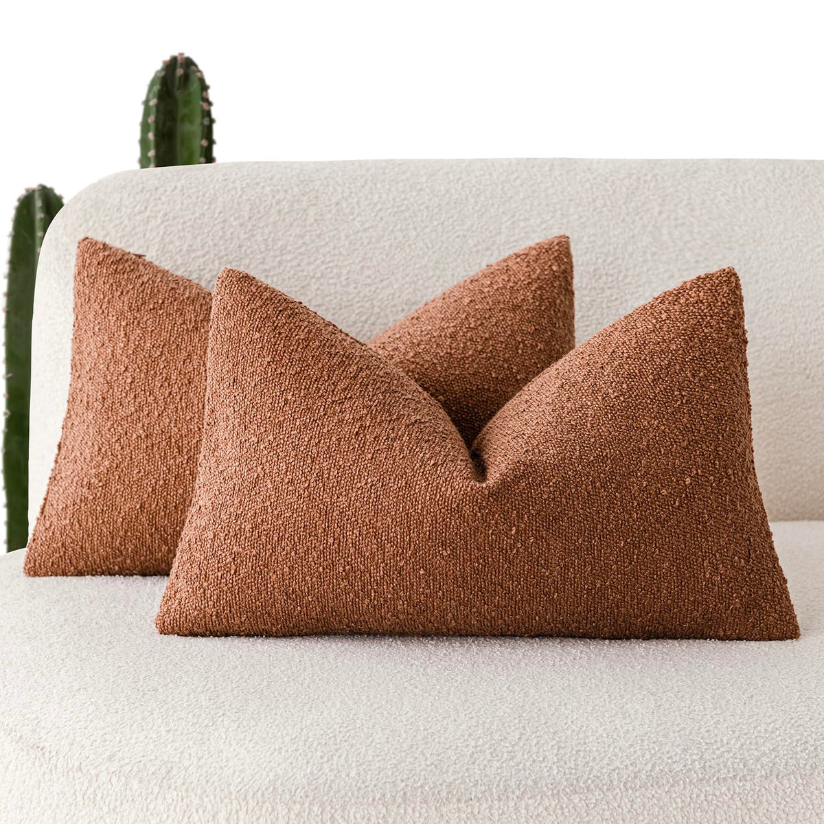 Foindtower Decorative Textured Boucle Throw Pillow Covers 18x18 Inch,Ivory