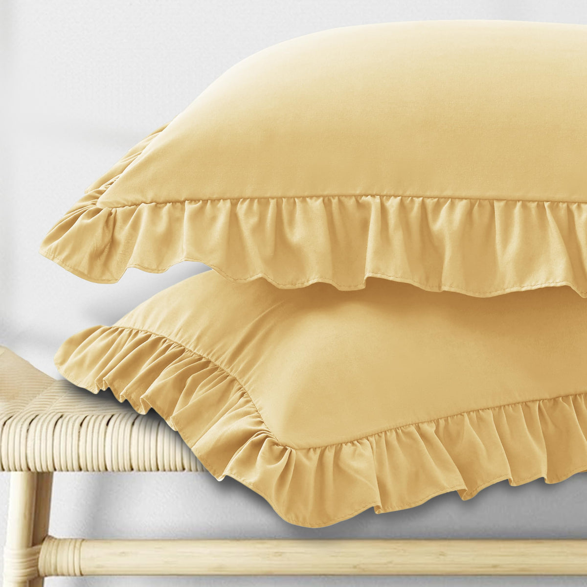 KKJIAF Ruffle Pillow Cases Standard Size Set of 2, White