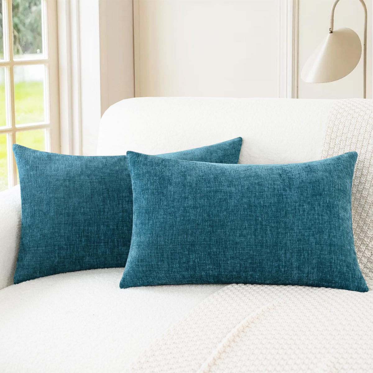 CaliTime Decorative Couch Throw Pillow Covers 18 X 18 Inches Navy Blue