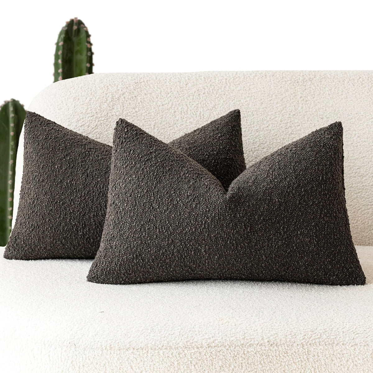Foindtower Decorative Textured Boucle Throw Pillow Covers 18x18 Inch,Ivory