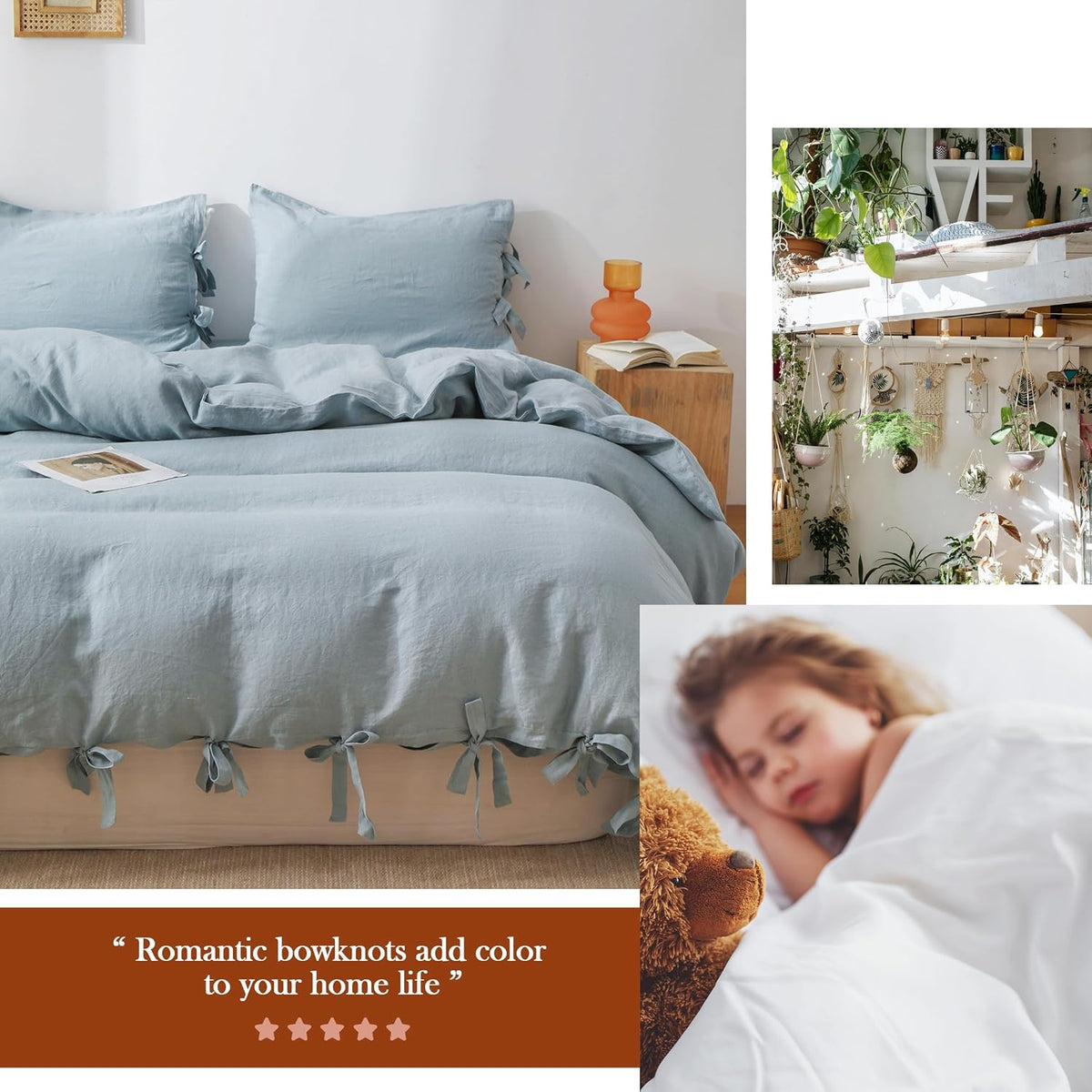 Simple&Opulence 100% Linen Duvet Cover Set, 3 Pieces Belgian Flax Breathable Bedding, King Size 104''x92'' (1 Comforter Cover+2 Pillowshams) with Tie Closure Style,Dusty Blue