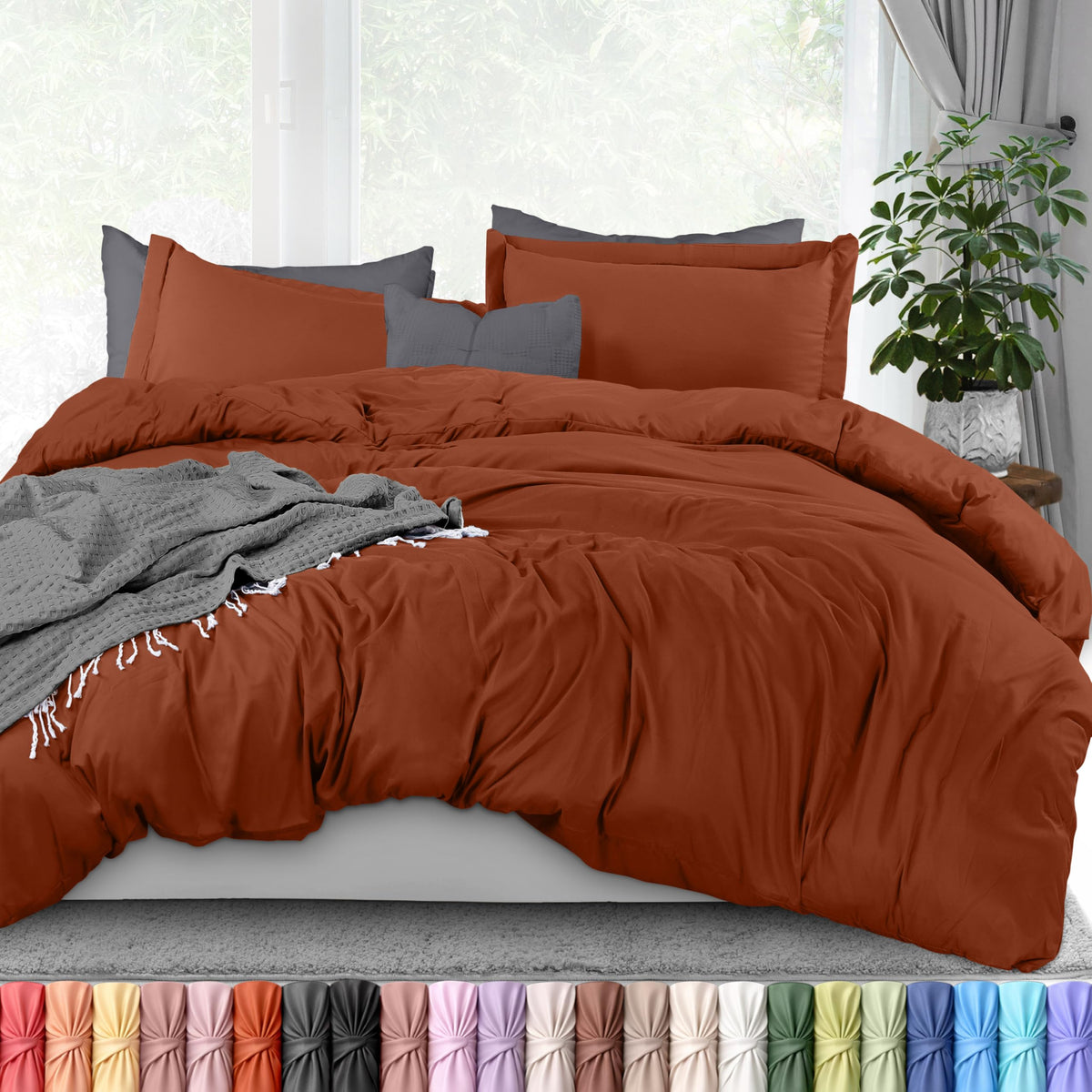 Duvet Cover Queen, 3 Piece Cotton Like Polyester with Zipper Closure, Black