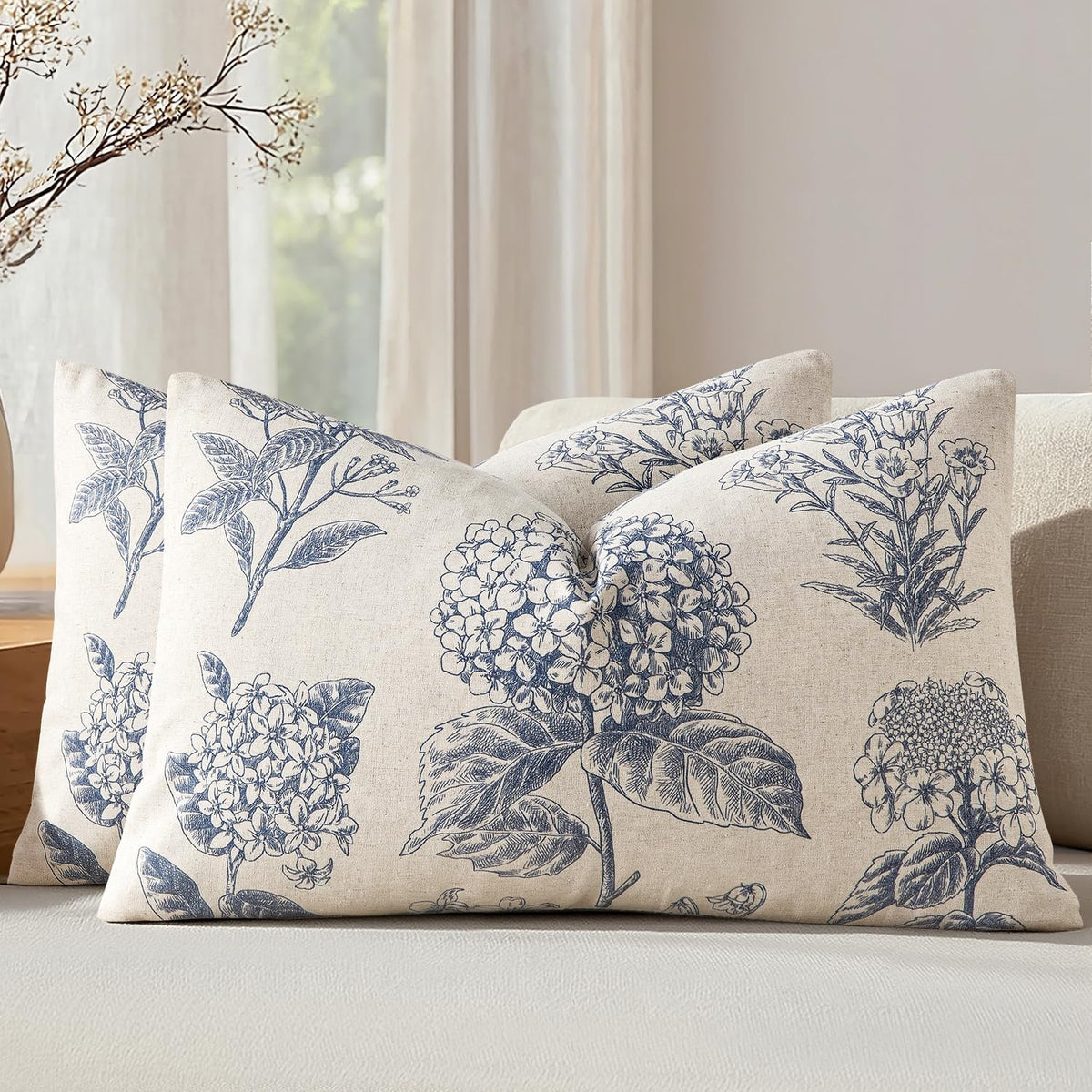 Set of 2 Decorative Floral Pillow Covers 18x18 Inch Light Brown