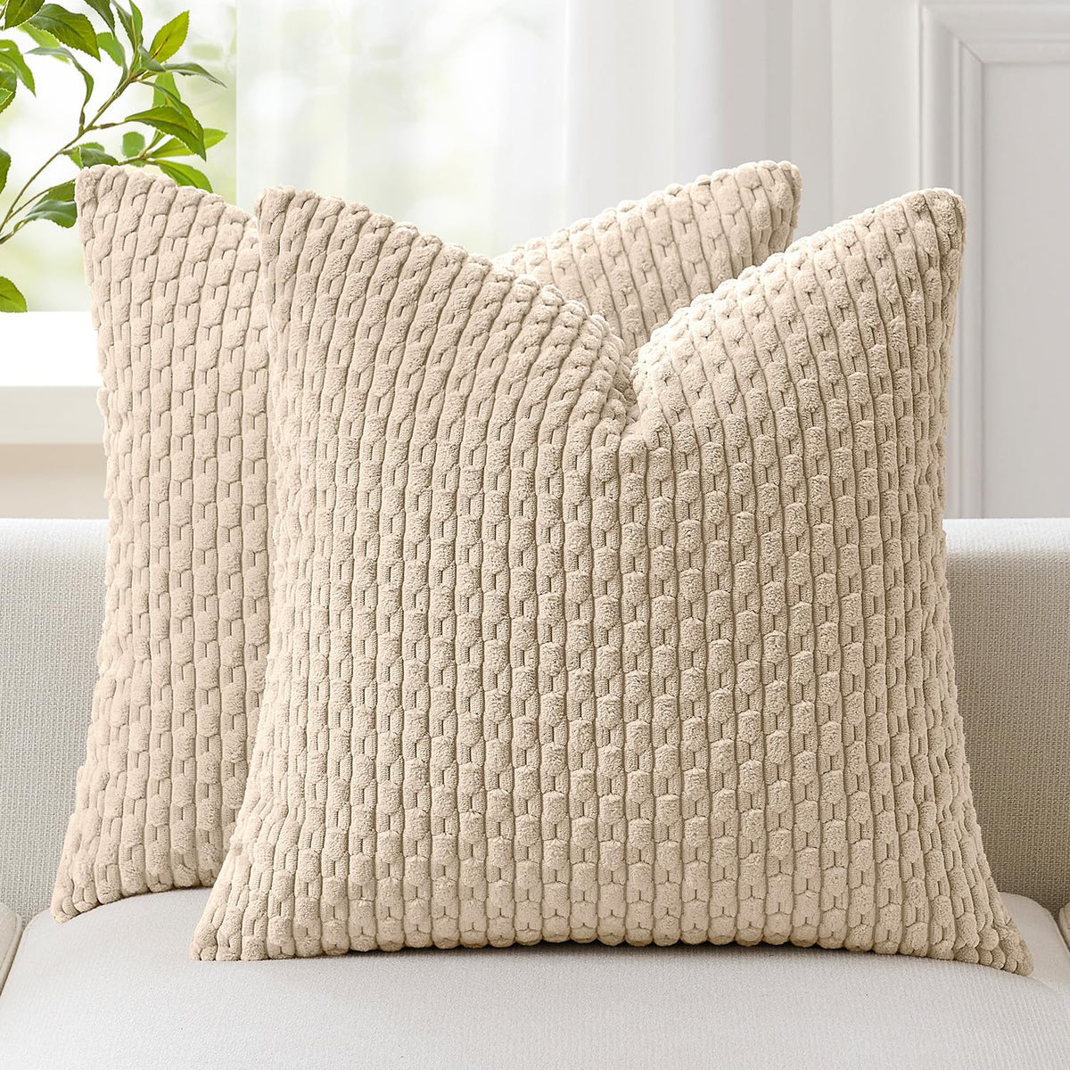Kevin Textile Soft Corduroy 18x18 Inch Pillow Covers 2 Pack, Burnt Brick
