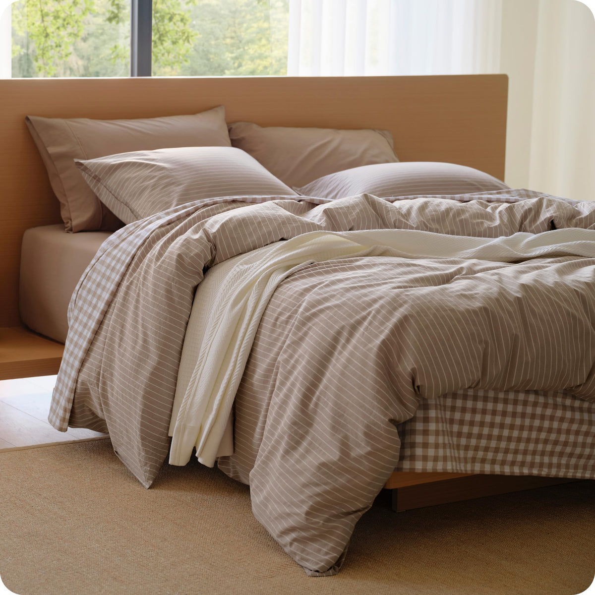 Bedsure PureWoven Gingham Duvet Cover Set Linen‑Like, King Size, 3-PC