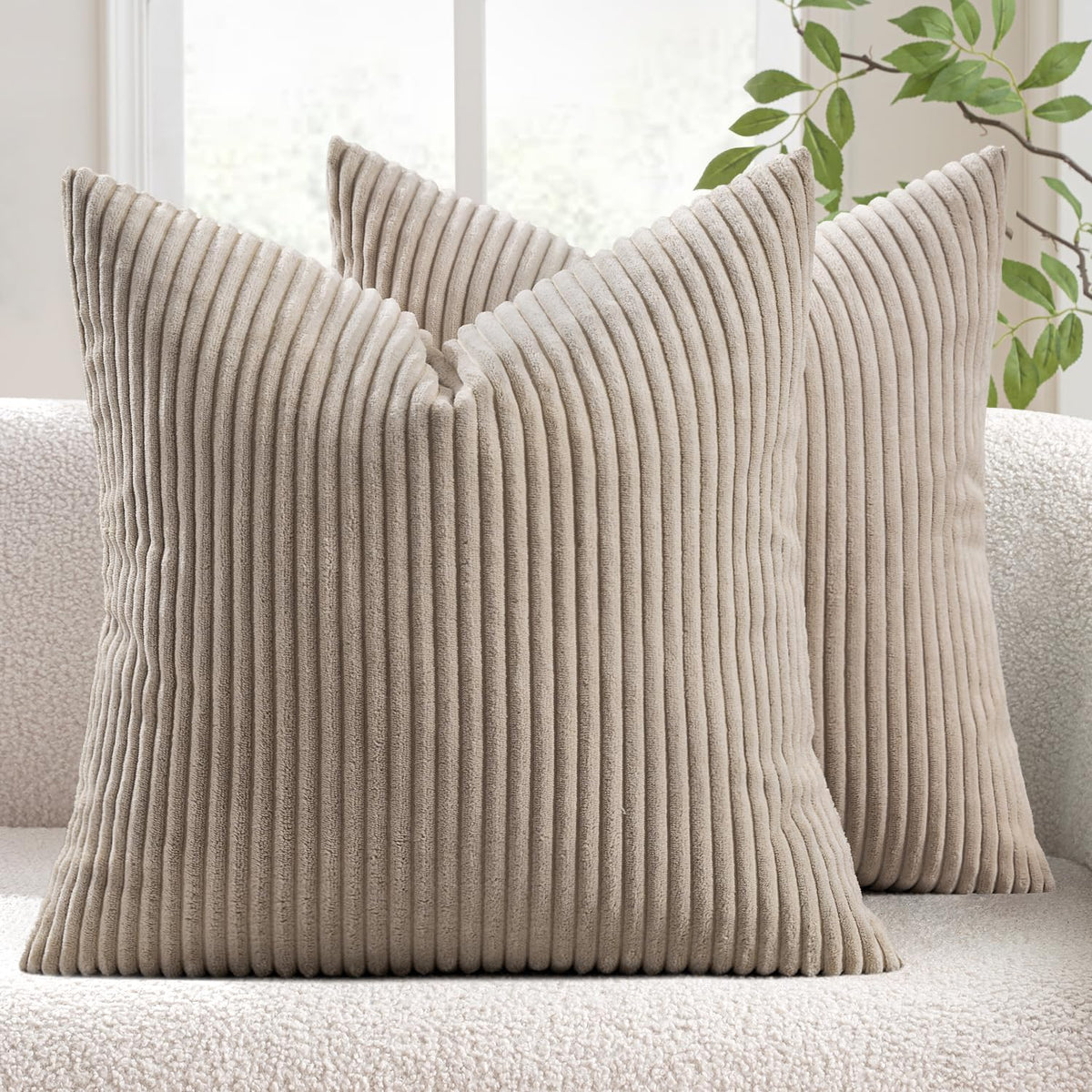 MIULEE Decorative Corduroy Throw Pillow Covers Set of 2 18x18 Dusty Blue