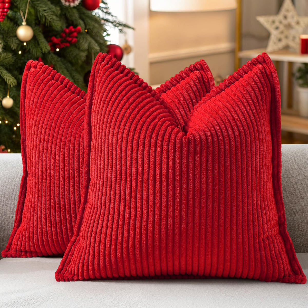 decorUhome Fall Corduroy Olive Green Throw Pillow Covers 18x18 Set of 2