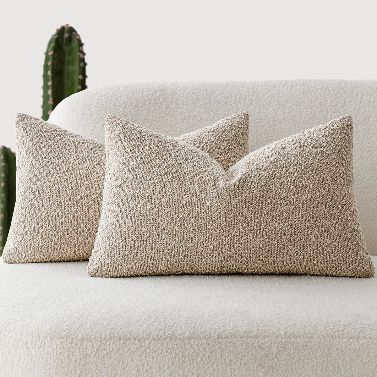 Foindtower Decorative Textured Boucle Throw Pillow Covers 18x18 Inch,Ivory