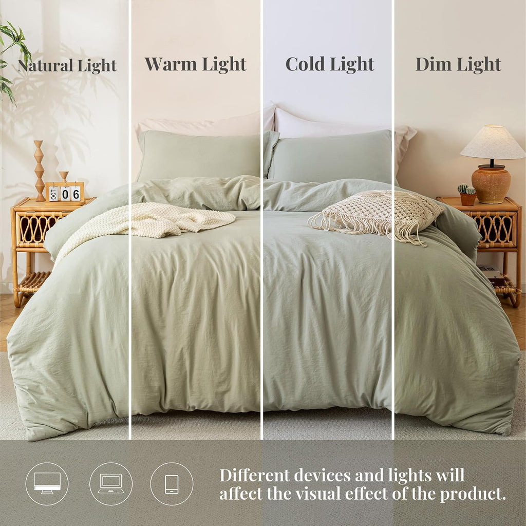 MILDLY Duvet Cover King Ultra Soft Comforter Cover Set 3pcs, Mist Sage