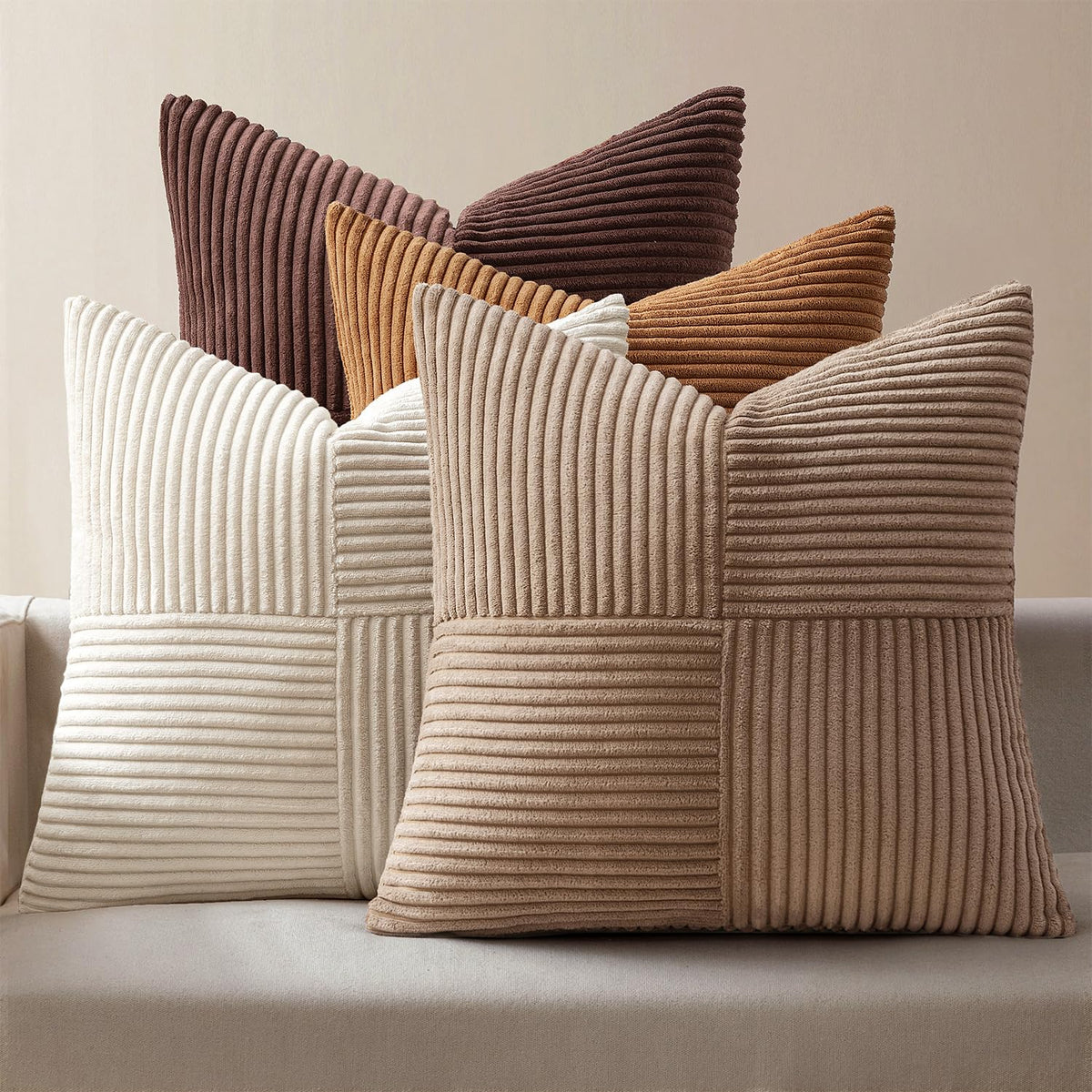 MIULEE Fall Teal Orange Decorative Throw Pillow Covers 18x18 Inch Set of 4 Boho Corduroy Striped Cushion Cases Modern Farmhouse Patchwork Pillow Cases for Couch Sofa Bedroom Home Decor