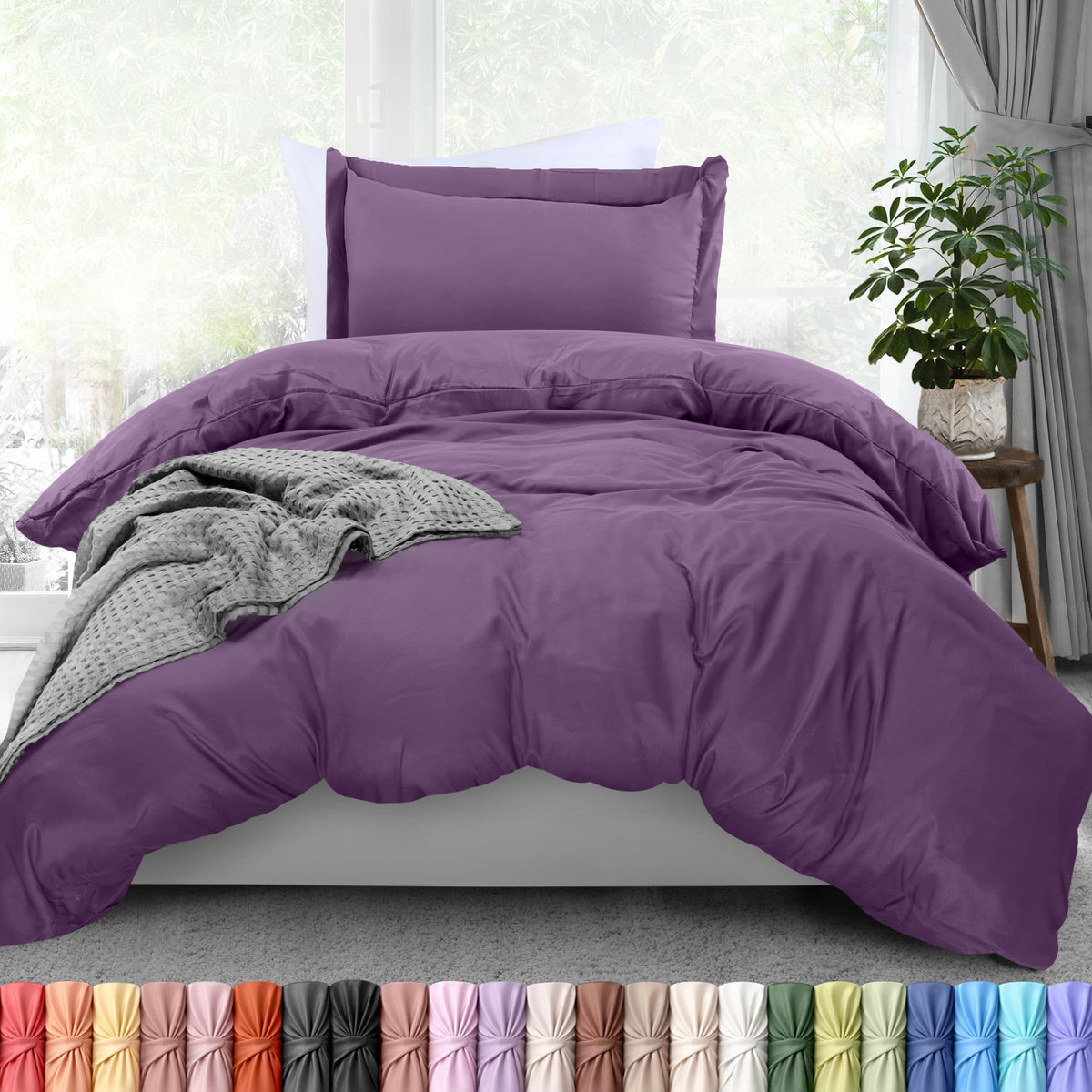 Duvet Cover Queen, 3 Piece Cotton Like Polyester with Zipper Closure, Black